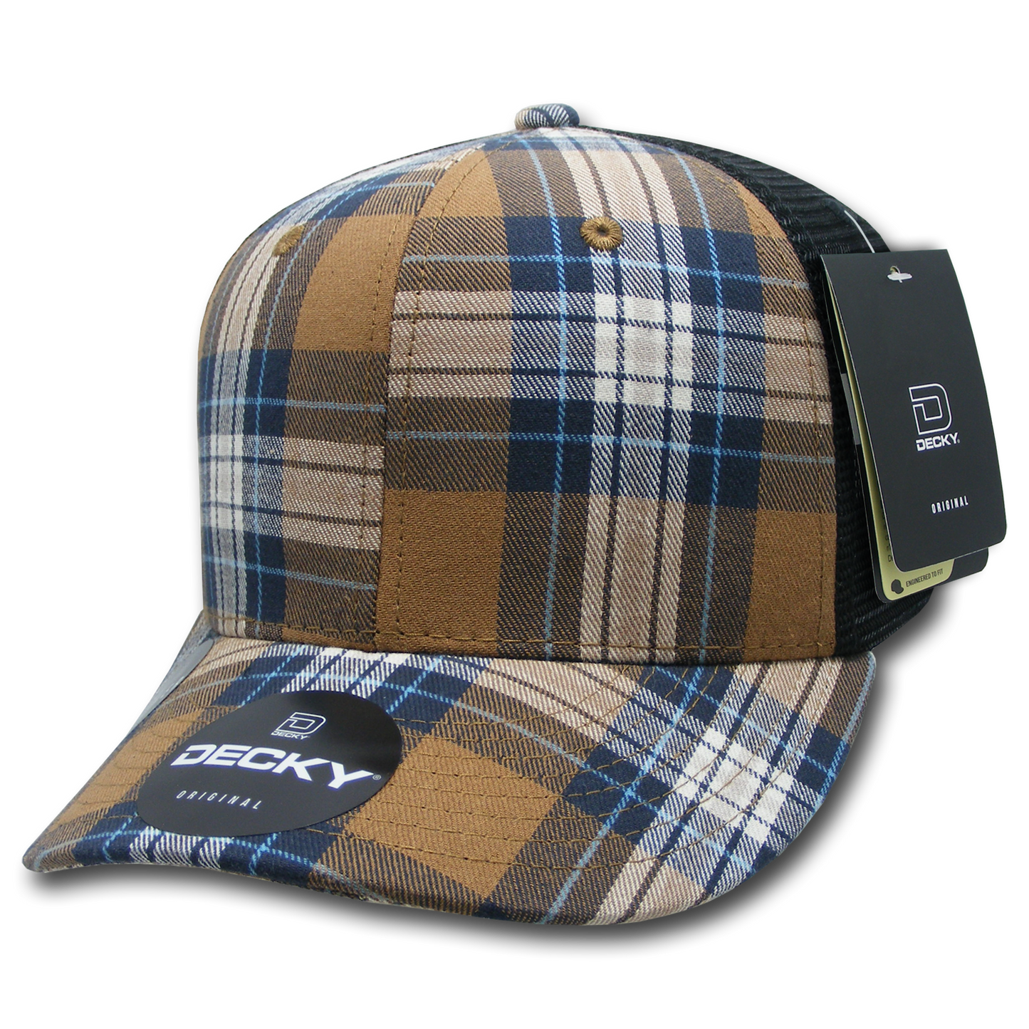 Decky 6018 Mid Crown Plaid Black Mesh Hat - 50% Cotton, 50% Nylon
