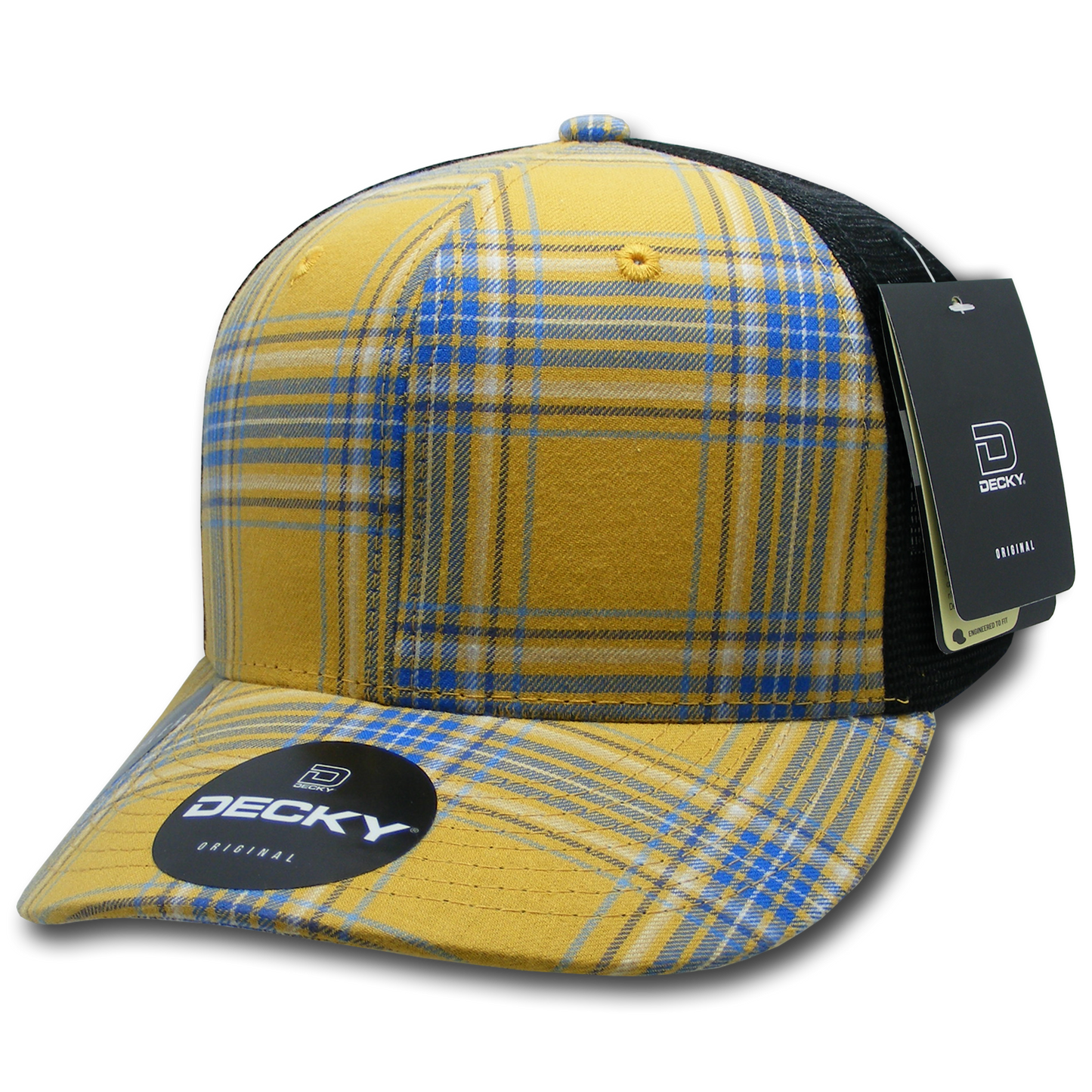 Decky 6018 Mid Crown Plaid Black Mesh Hat - 50% Cotton, 50% Nylon