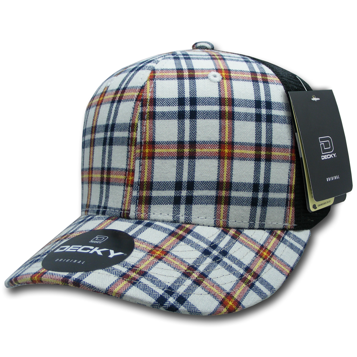 Decky 6018 Mid Crown Plaid Black Mesh Hat - 50% Cotton, 50% Nylon