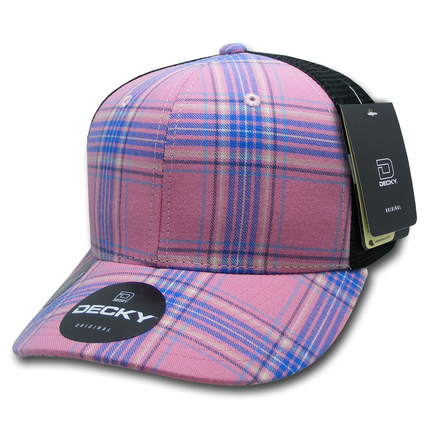 Decky 6018 Mid Crown Plaid Black Mesh Hat - 50% Cotton, 50% Nylon