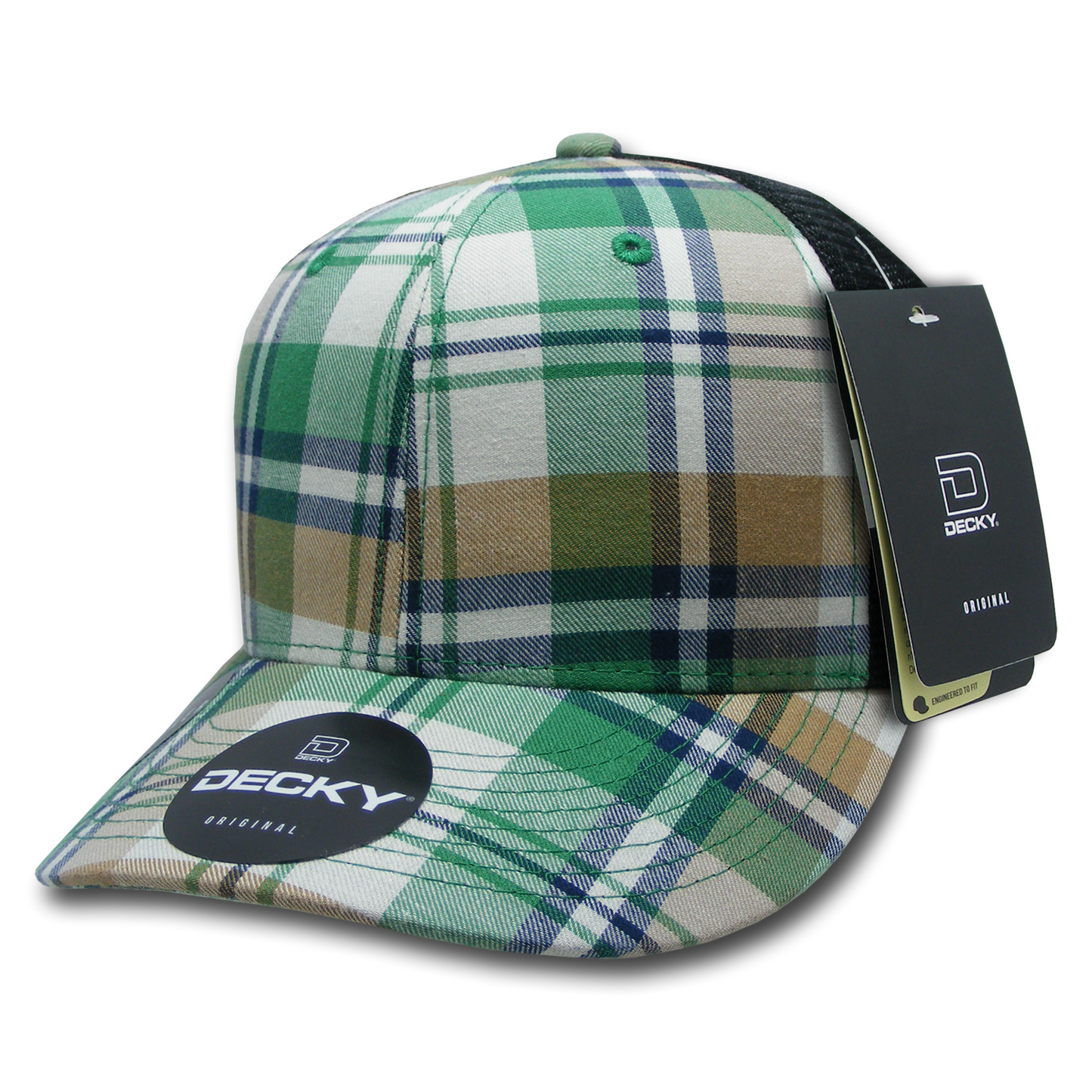 Decky 6018 Mid Crown Plaid Black Mesh Hat - 50% Cotton, 50% Nylon