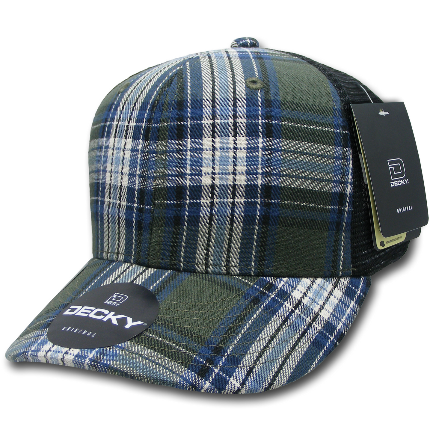 Decky 6018 Mid Crown Plaid Black Mesh Hat - 50% Cotton, 50% Nylon