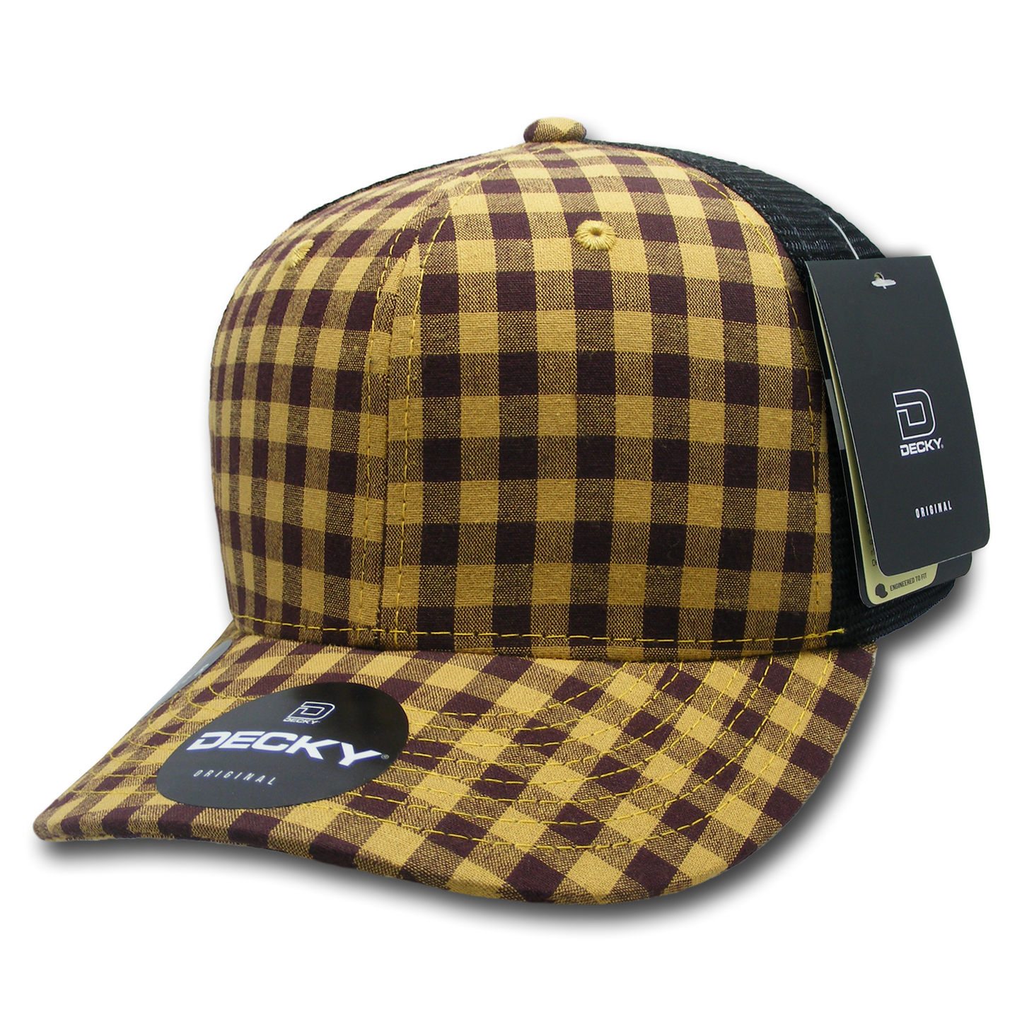 Decky 6018 Mid Crown Plaid Black Mesh Hat - 50% Cotton, 50% Nylon