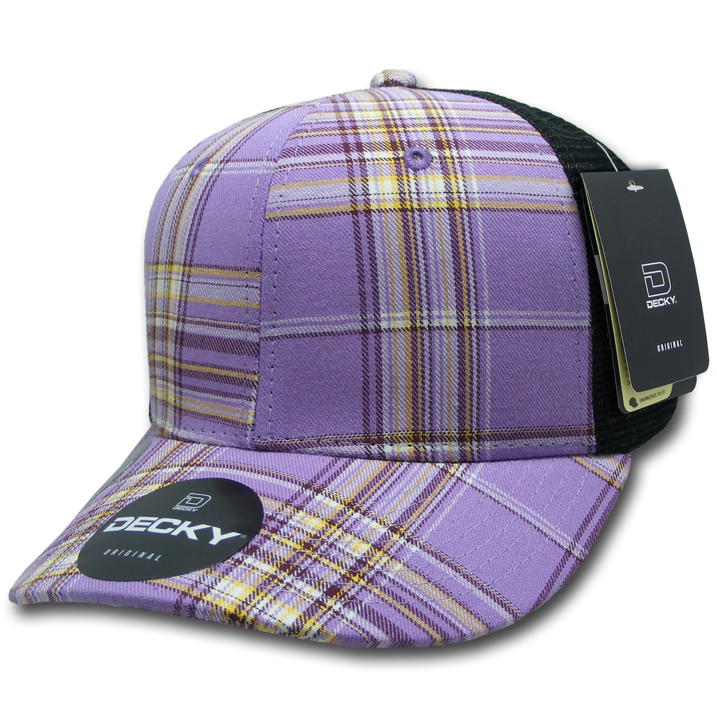 Decky 6018 Mid Crown Plaid Black Mesh Hat - 50% Cotton, 50% Nylon