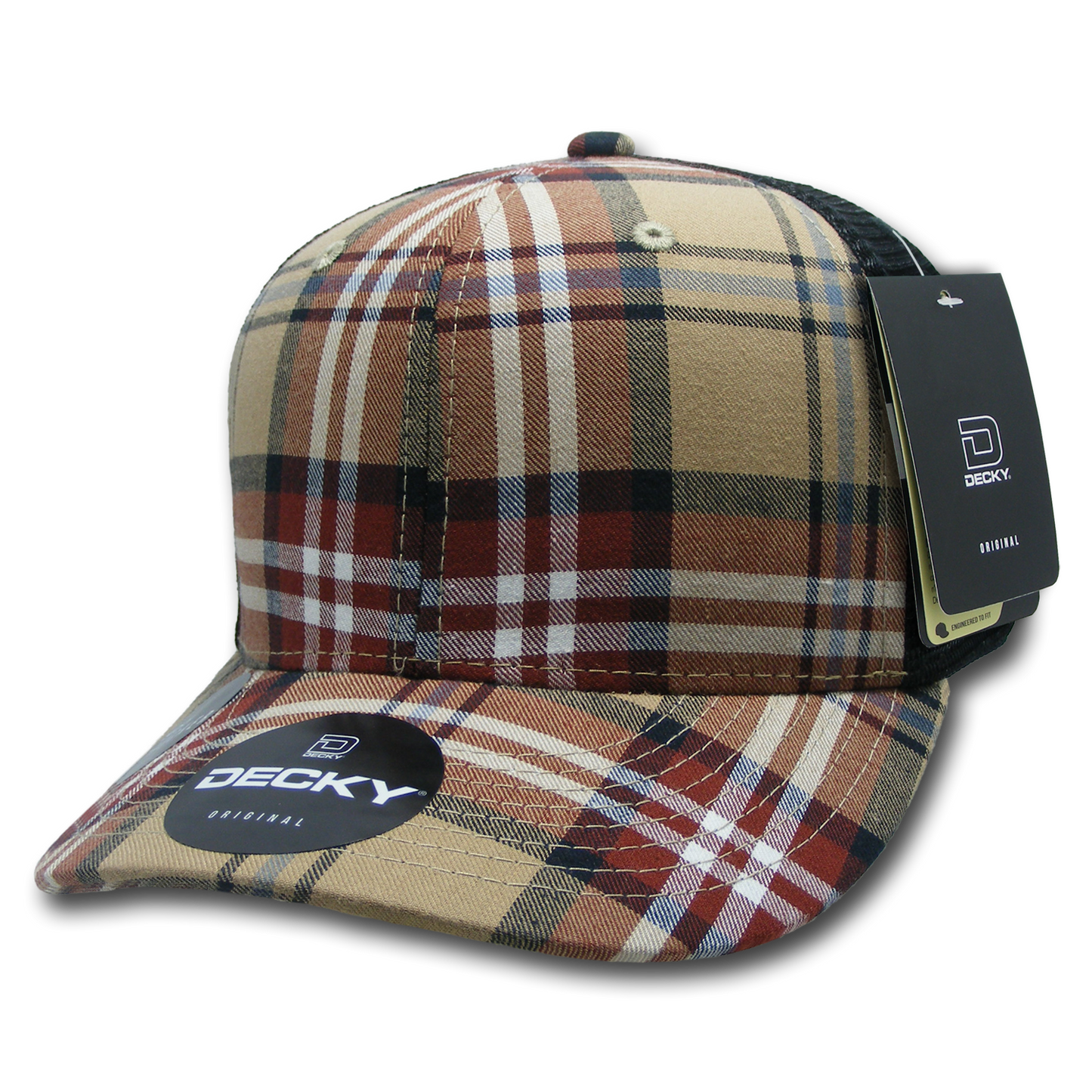 Decky 6018 Mid Crown Plaid Black Mesh Hat - 50% Cotton, 50% Nylon