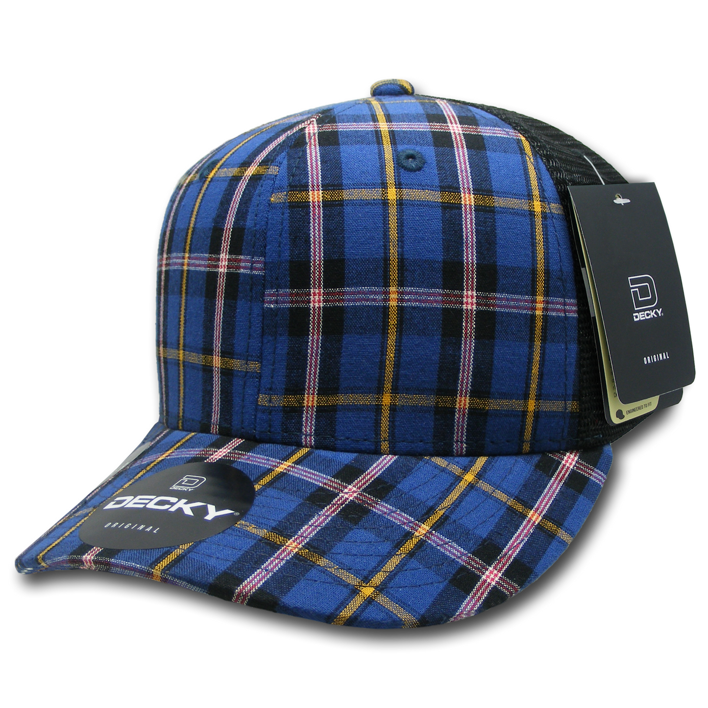 Decky 6018 Mid Crown Plaid Black Mesh Hat - 50% Cotton, 50% Nylon