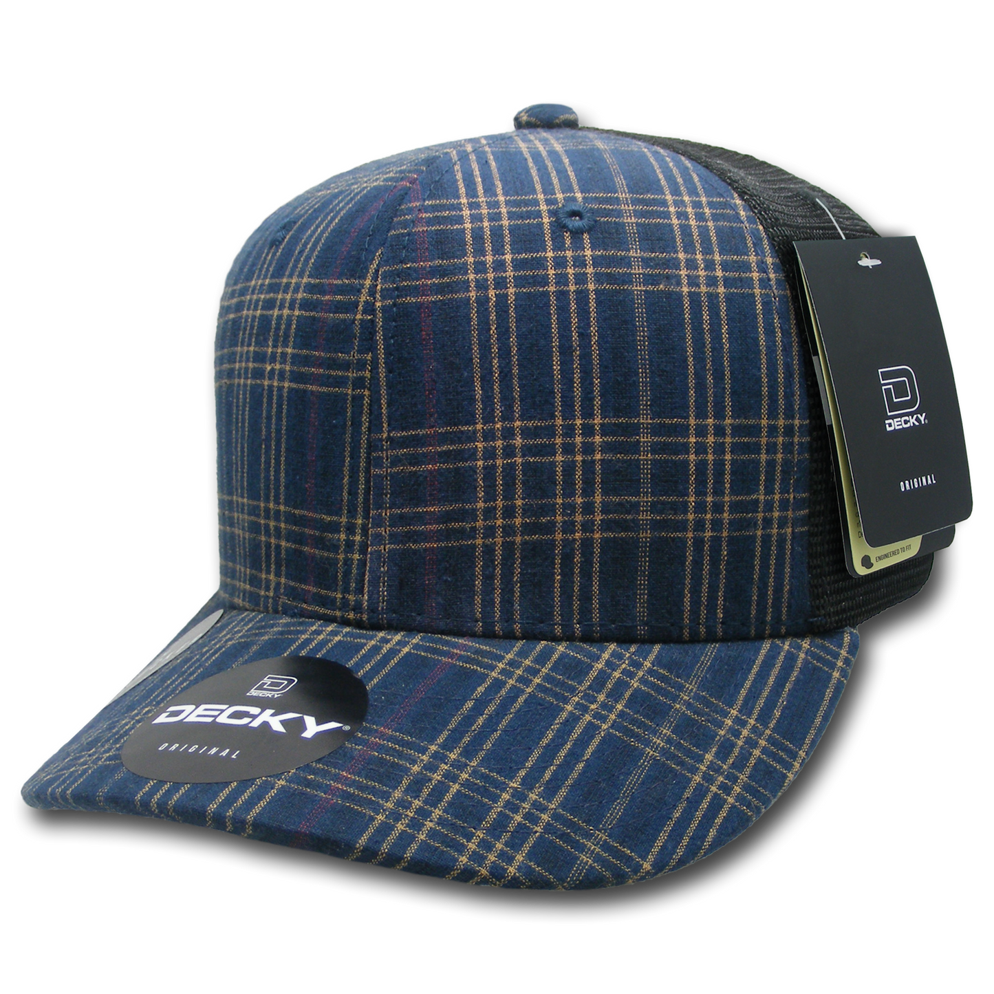 Decky 6018 Mid Crown Plaid Black Mesh Hat - 50% Cotton, 50% Nylon