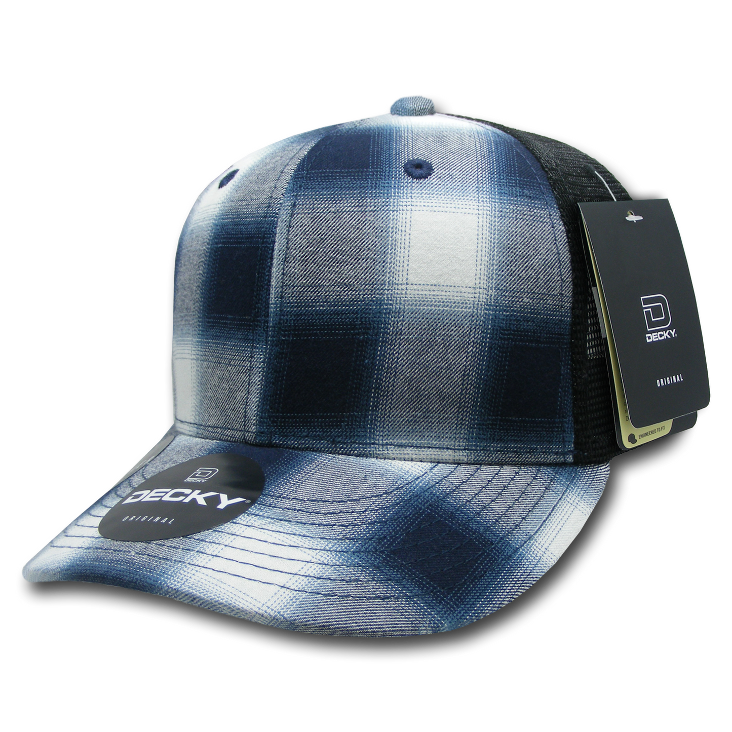 Decky 6018 Mid Crown Plaid Black Mesh Hat - 50% Cotton, 50% Nylon