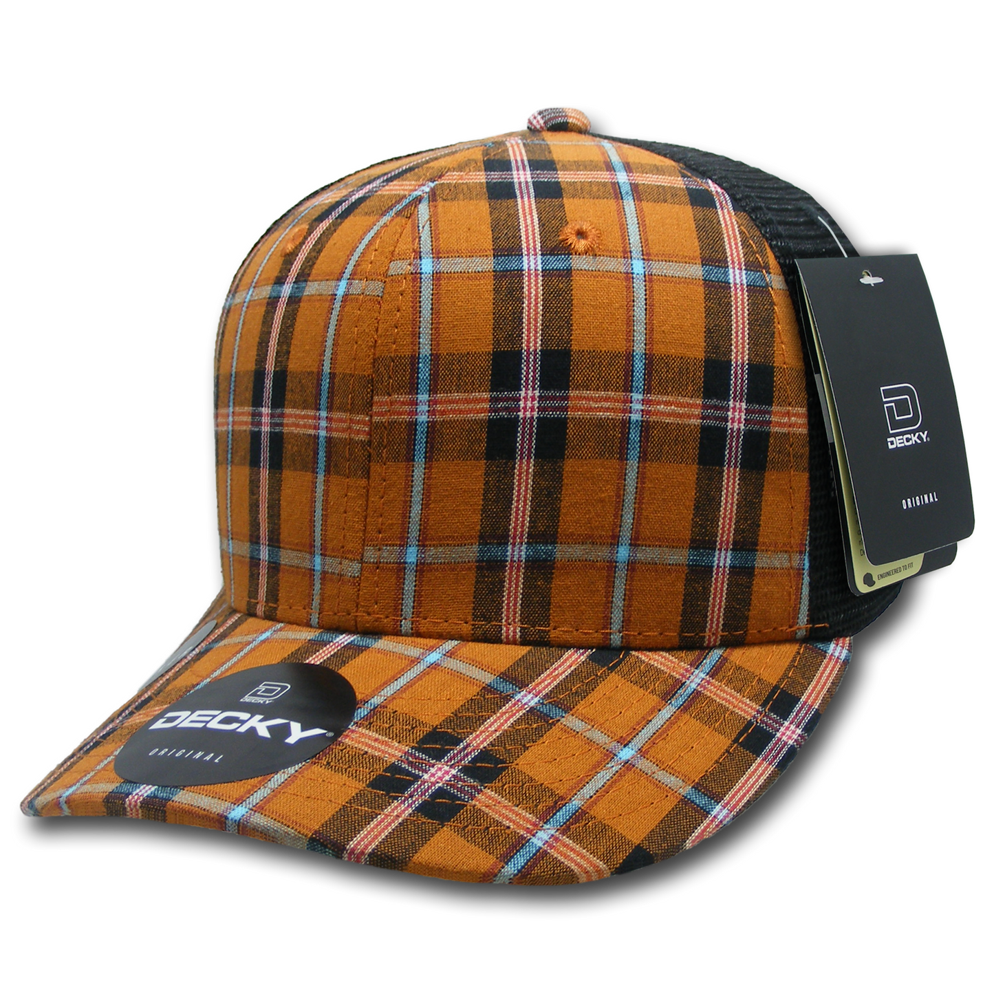Decky 6018 Mid Crown Plaid Black Mesh Hat - 50% Cotton, 50% Nylon