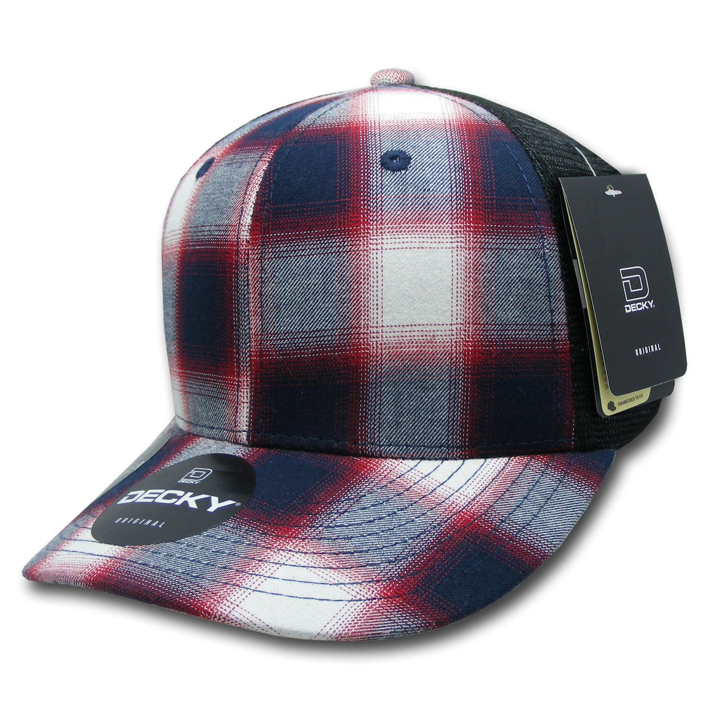 Decky 6018 Mid Crown Plaid Black Mesh Hat - 50% Cotton, 50% Nylon