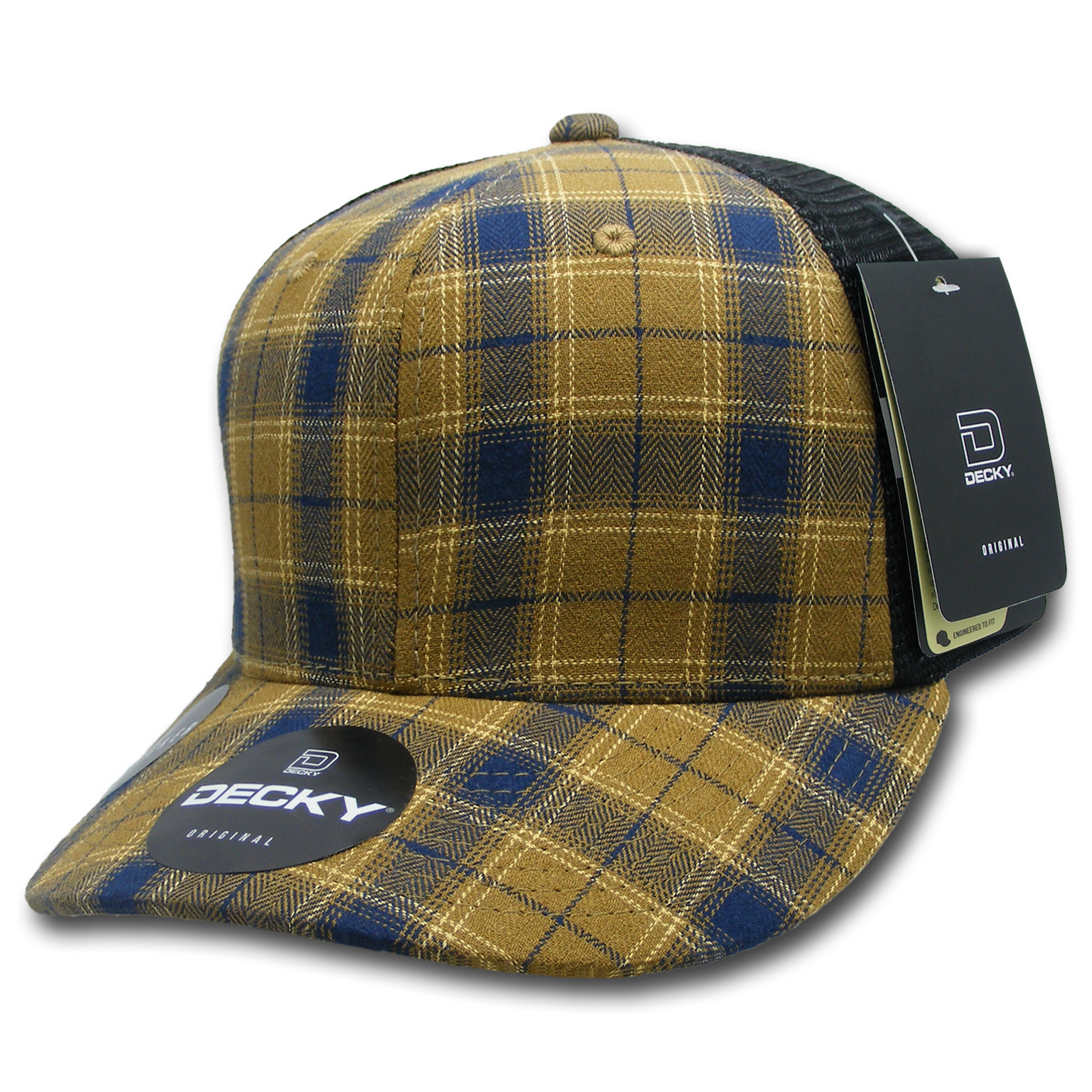 Decky 6018 Mid Crown Plaid Black Mesh Hat - 50% Cotton, 50% Nylon
