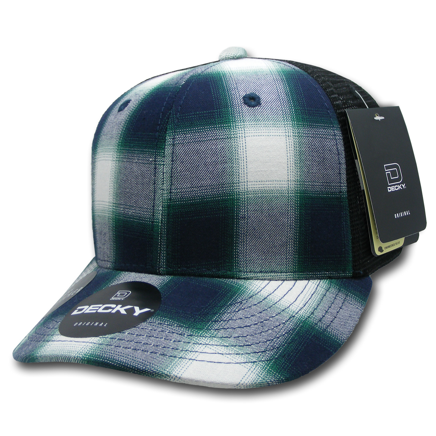 Decky 6018 Mid Crown Plaid Black Mesh Hat - 50% Cotton, 50% Nylon
