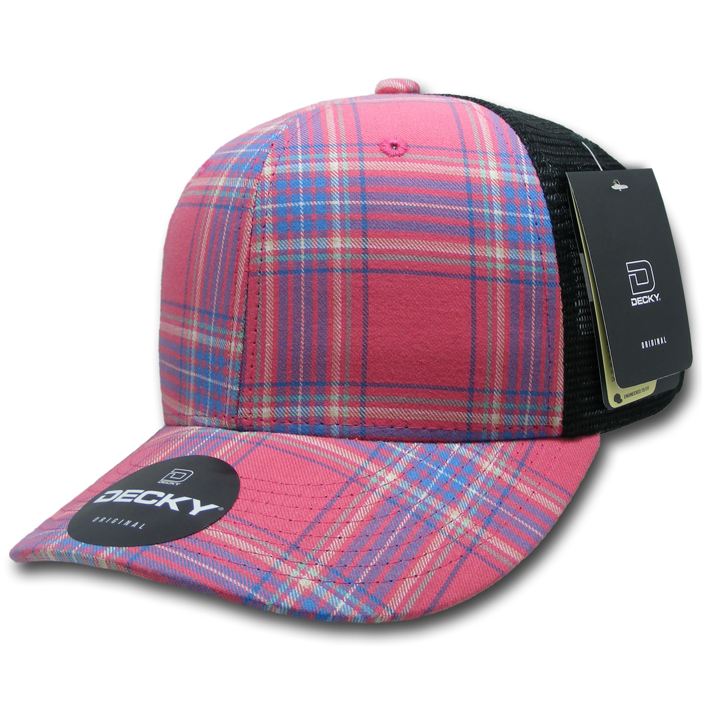 Decky 6018 Mid Crown Plaid Black Mesh Hat - 50% Cotton, 50% Nylon