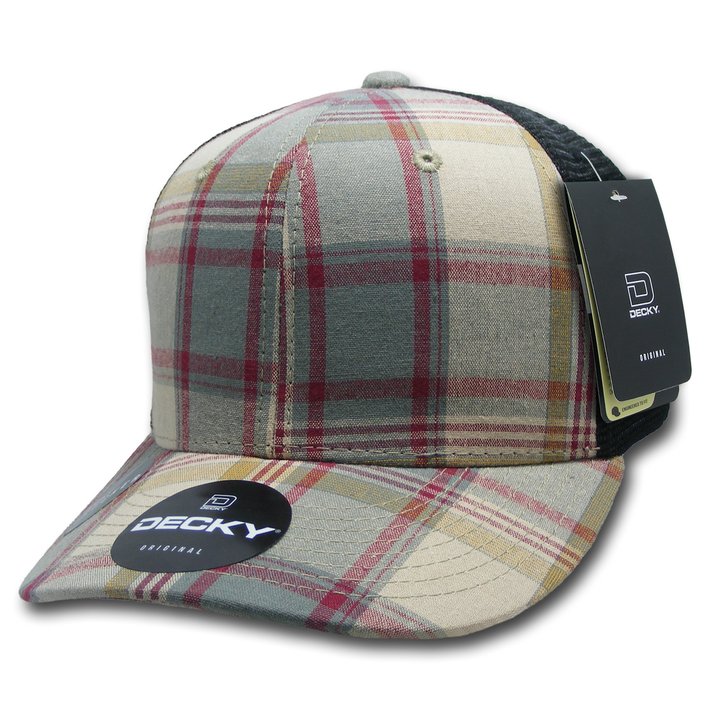 Decky 6018 Mid Crown Plaid Black Mesh Hat - 50% Cotton, 50% Nylon