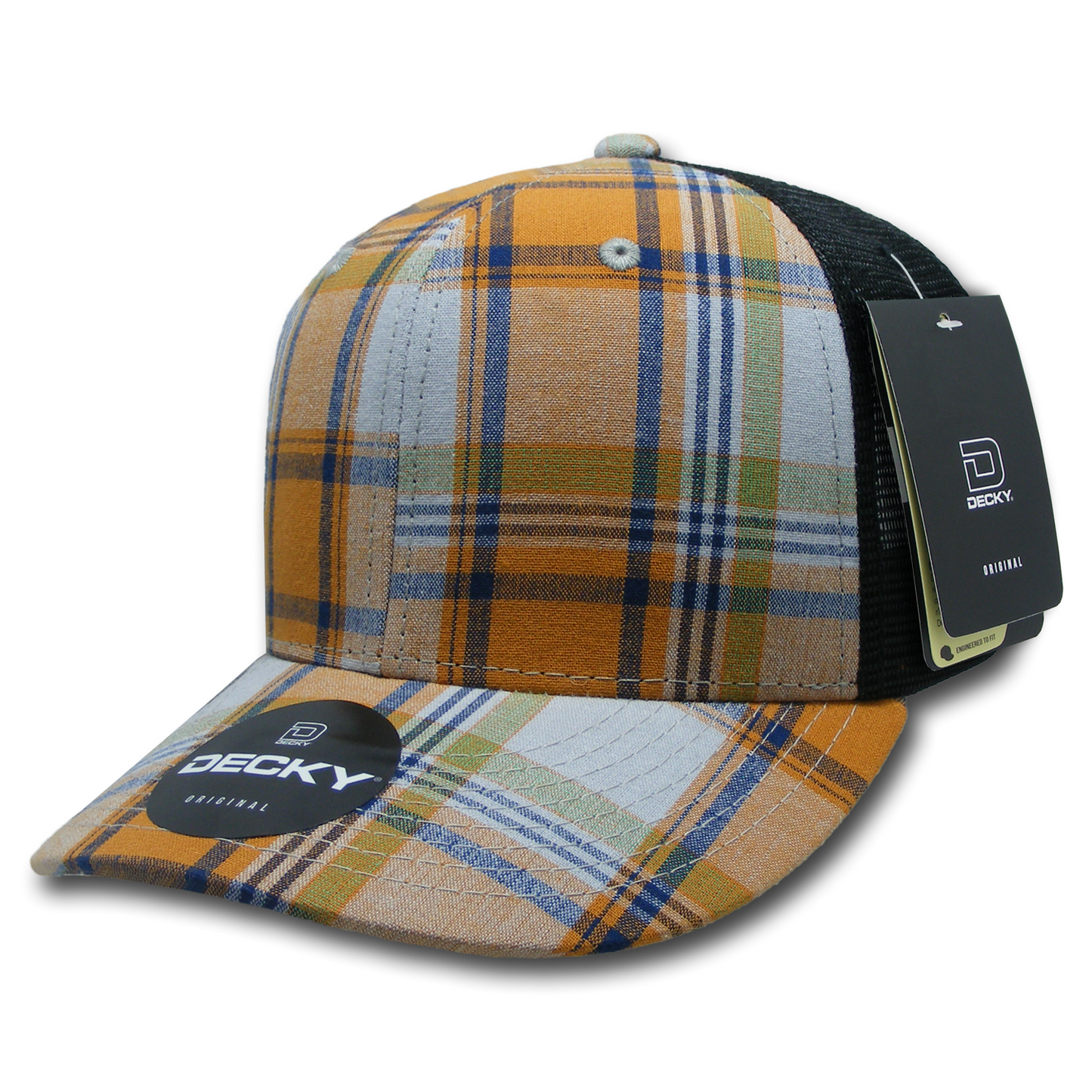 Decky 6018 Mid Crown Plaid Black Mesh Hat - 50% Cotton, 50% Nylon