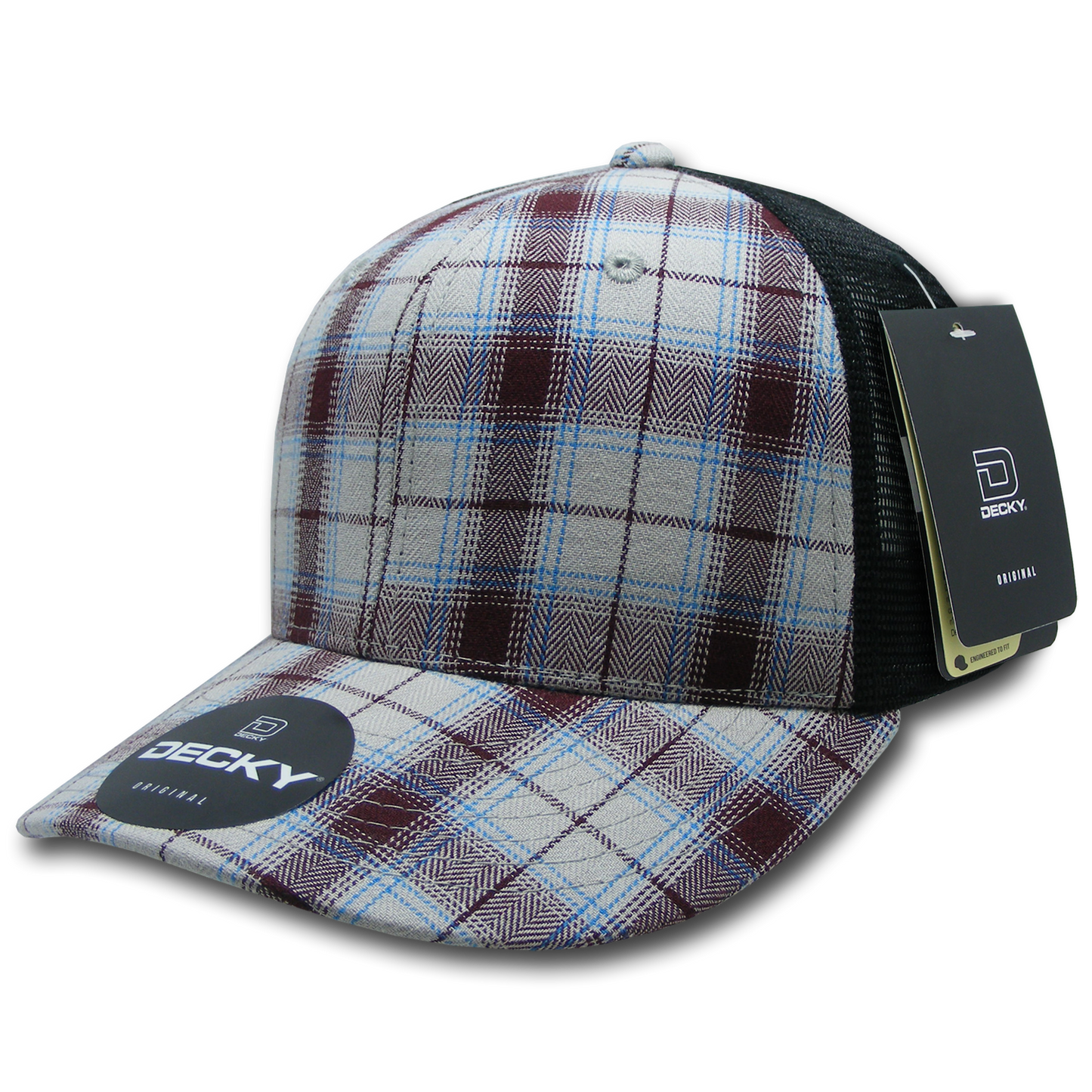 Decky 6018 Mid Crown Plaid Black Mesh Hat - 50% Cotton, 50% Nylon