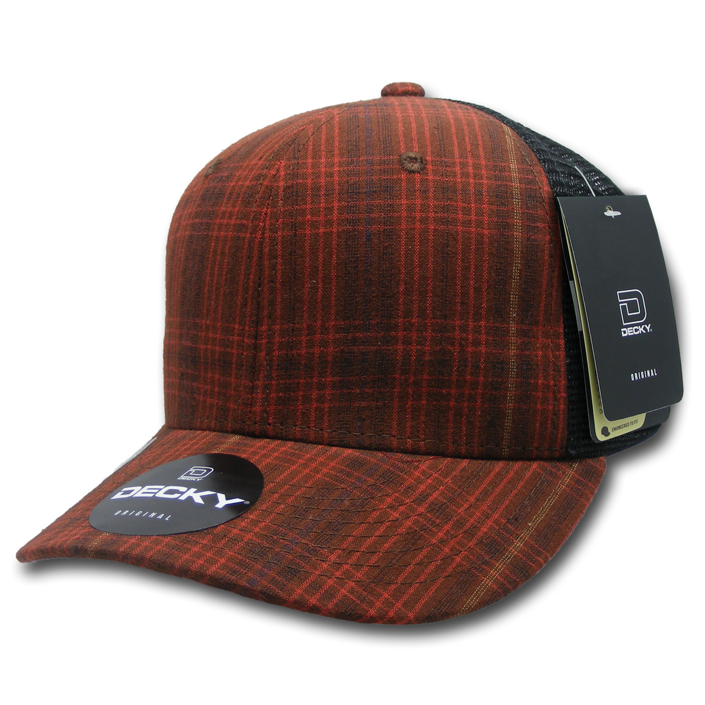 Decky 6018 Mid Crown Plaid Black Mesh Hat - 50% Cotton, 50% Nylon