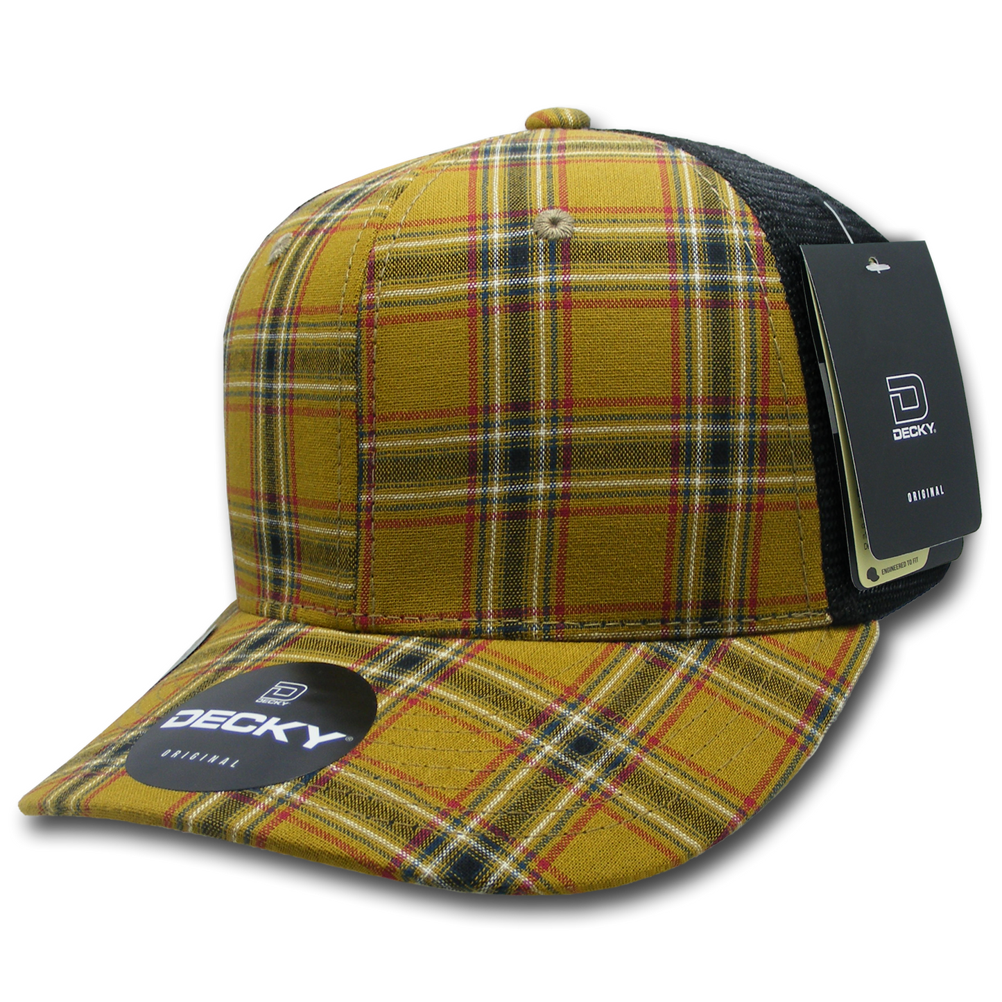 Decky 6018 Mid Crown Plaid Black Mesh Hat - 50% Cotton, 50% Nylon