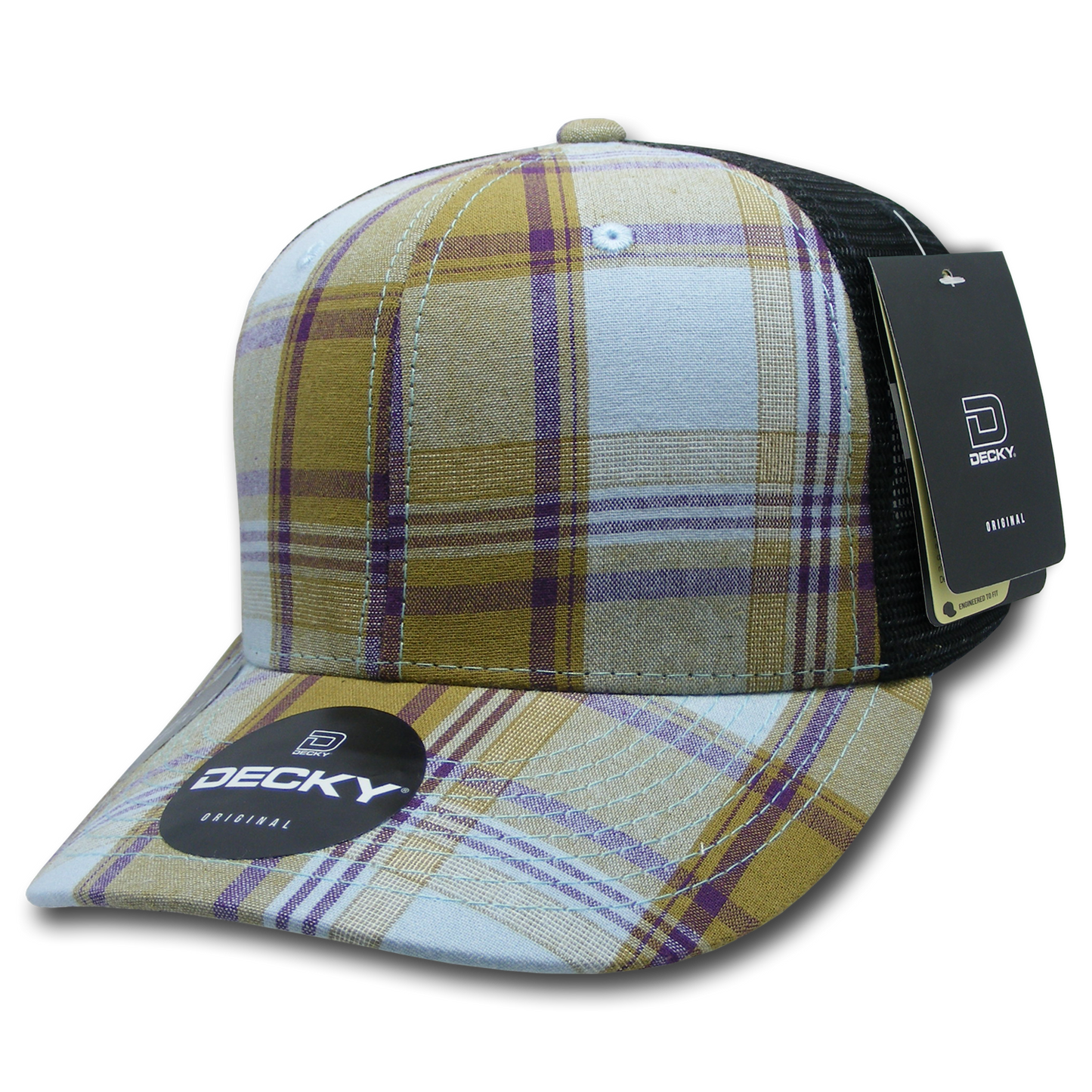 Decky 6018 Mid Crown Plaid Black Mesh Hat - 50% Cotton, 50% Nylon