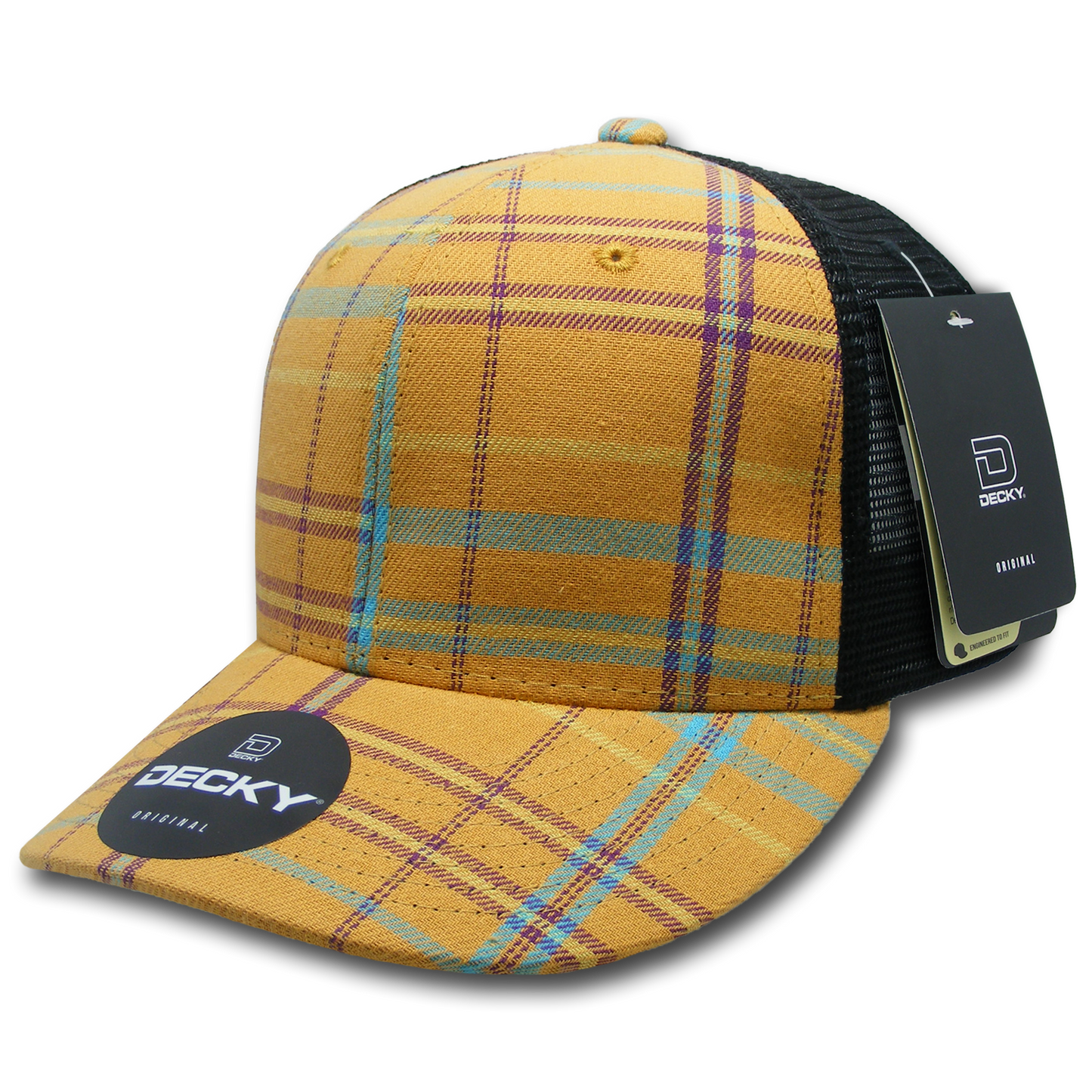 Decky 6018 Mid Crown Plaid Black Mesh Hat - 50% Cotton, 50% Nylon