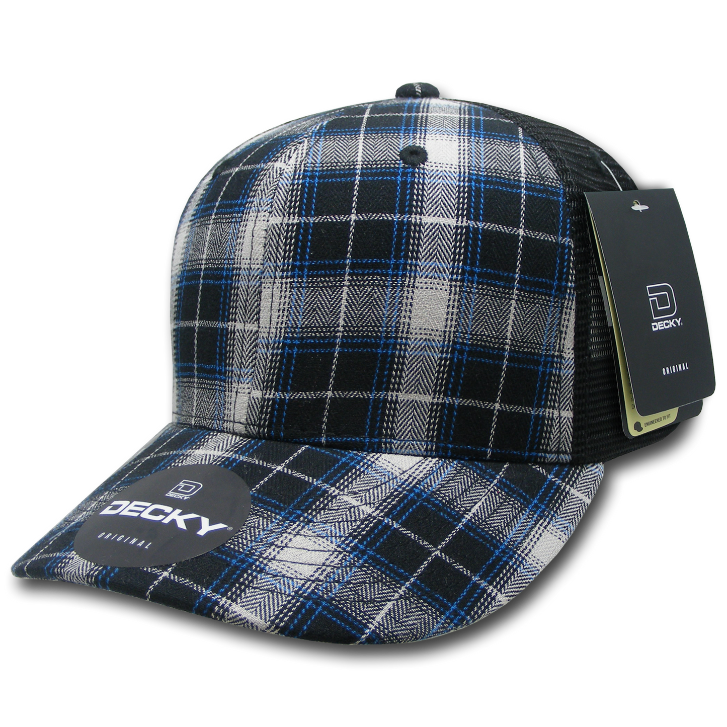 Decky 6018 Mid Crown Plaid Black Mesh Hat - 50% Cotton, 50% Nylon