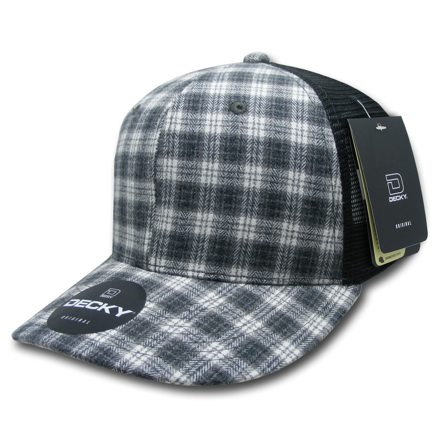 Decky 6018 Mid Crown Plaid Black Mesh Hat - 50% Cotton, 50% Nylon
