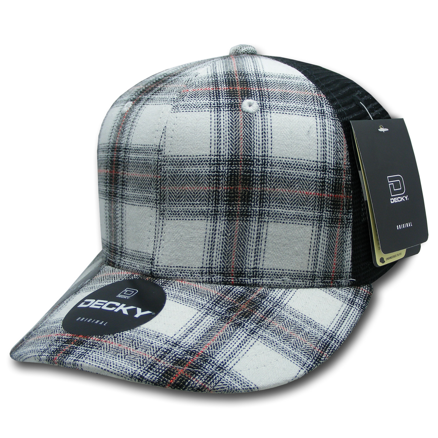 Decky 6018 Mid Crown Plaid Black Mesh Hat - 50% Cotton, 50% Nylon
