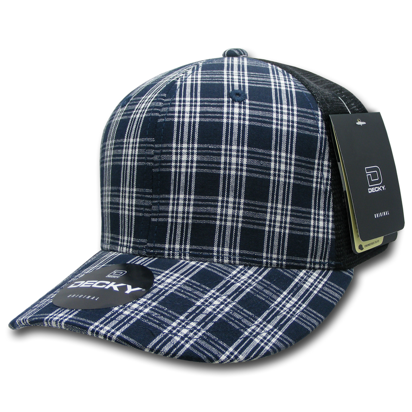 Decky 6018 Mid Crown Plaid Black Mesh Hat - 50% Cotton, 50% Nylon