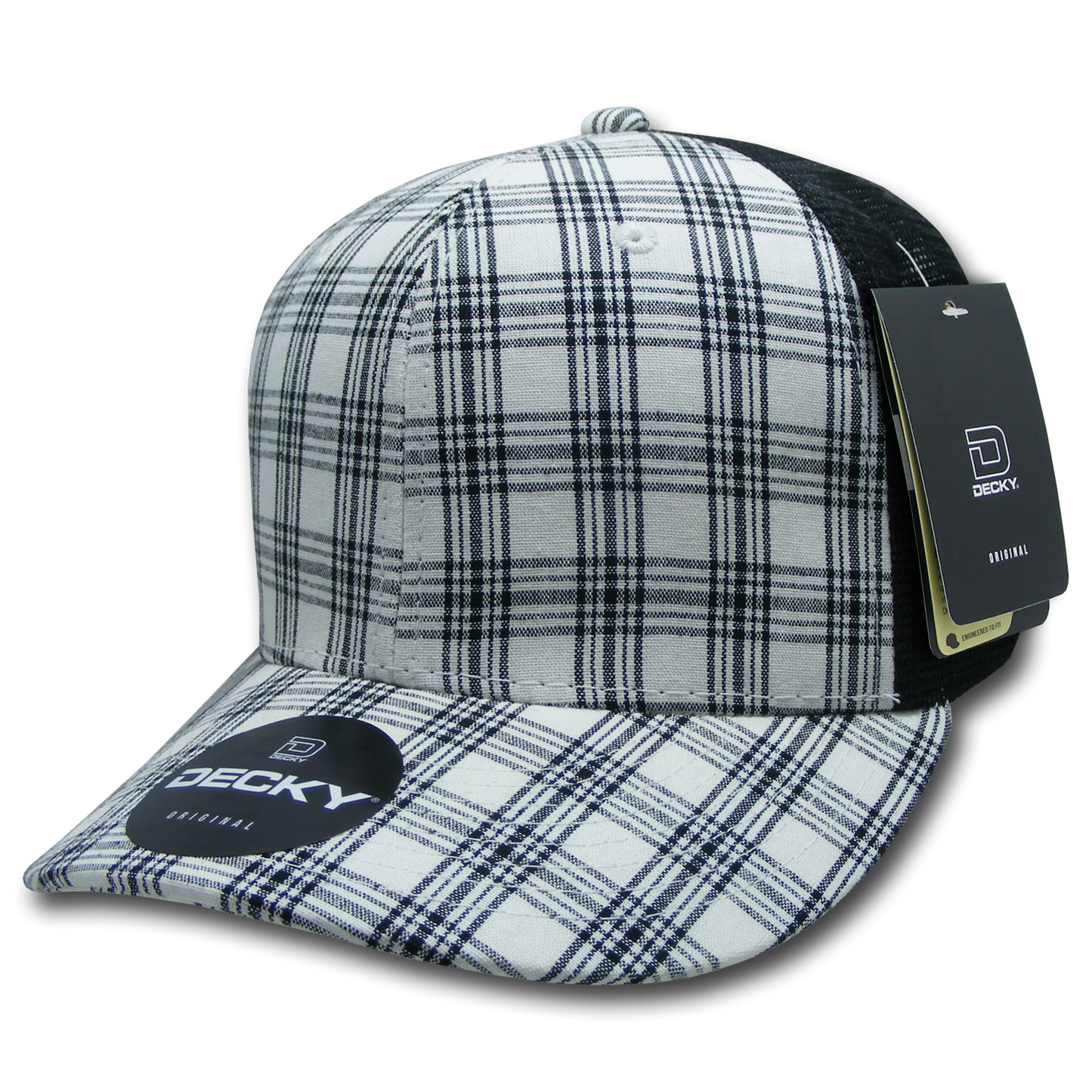 Decky 6018 Mid Crown Plaid Black Mesh Hat - 50% Cotton, 50% Nylon