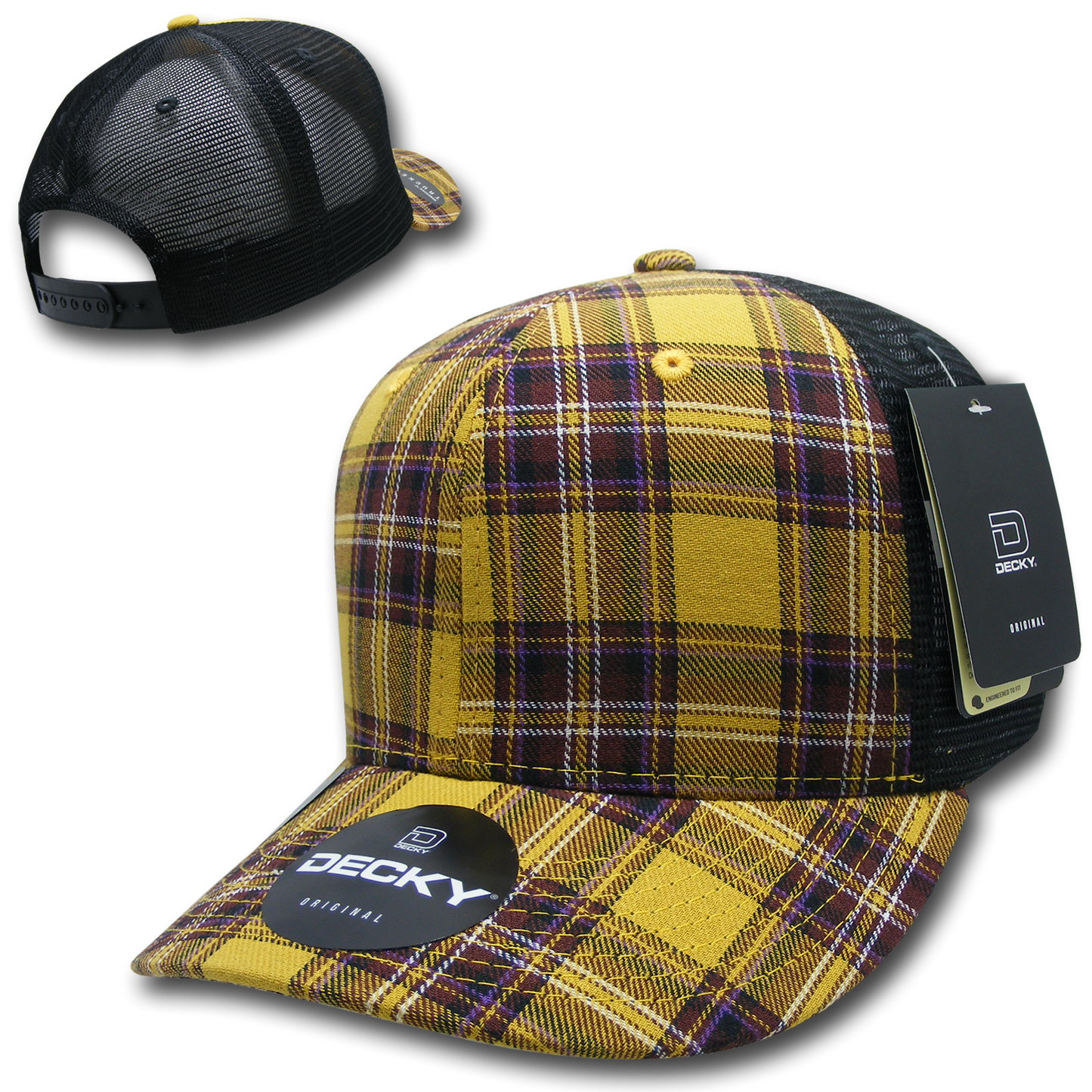 Decky 6018 Mid Crown Plaid Black Mesh Hat - 50% Cotton, 50% Nylon