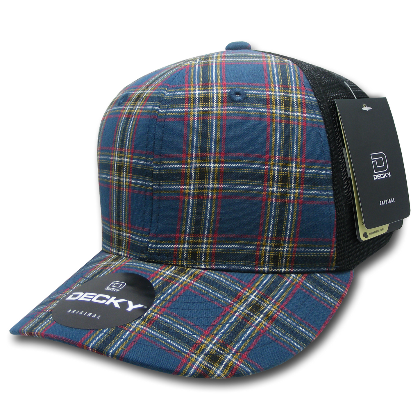 Decky 6018 Mid Crown Plaid Black Mesh Hat - 50% Cotton, 50% Nylon