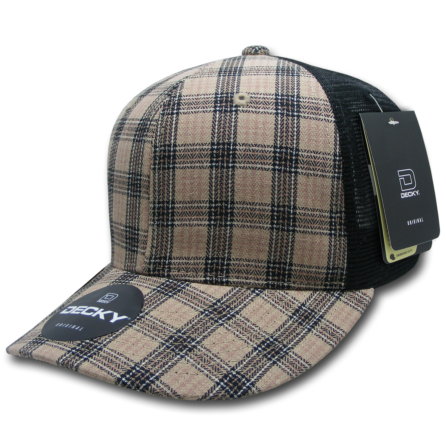 Decky 6018 Mid Crown Plaid Black Mesh Hat - 50% Cotton, 50% Nylon