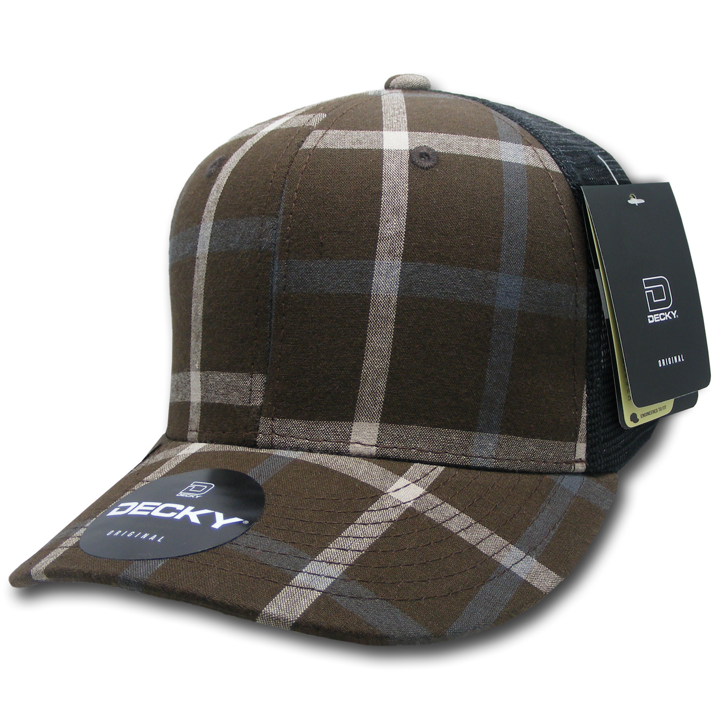 Decky 6018 Mid Crown Plaid Black Mesh Hat - 50% Cotton, 50% Nylon
