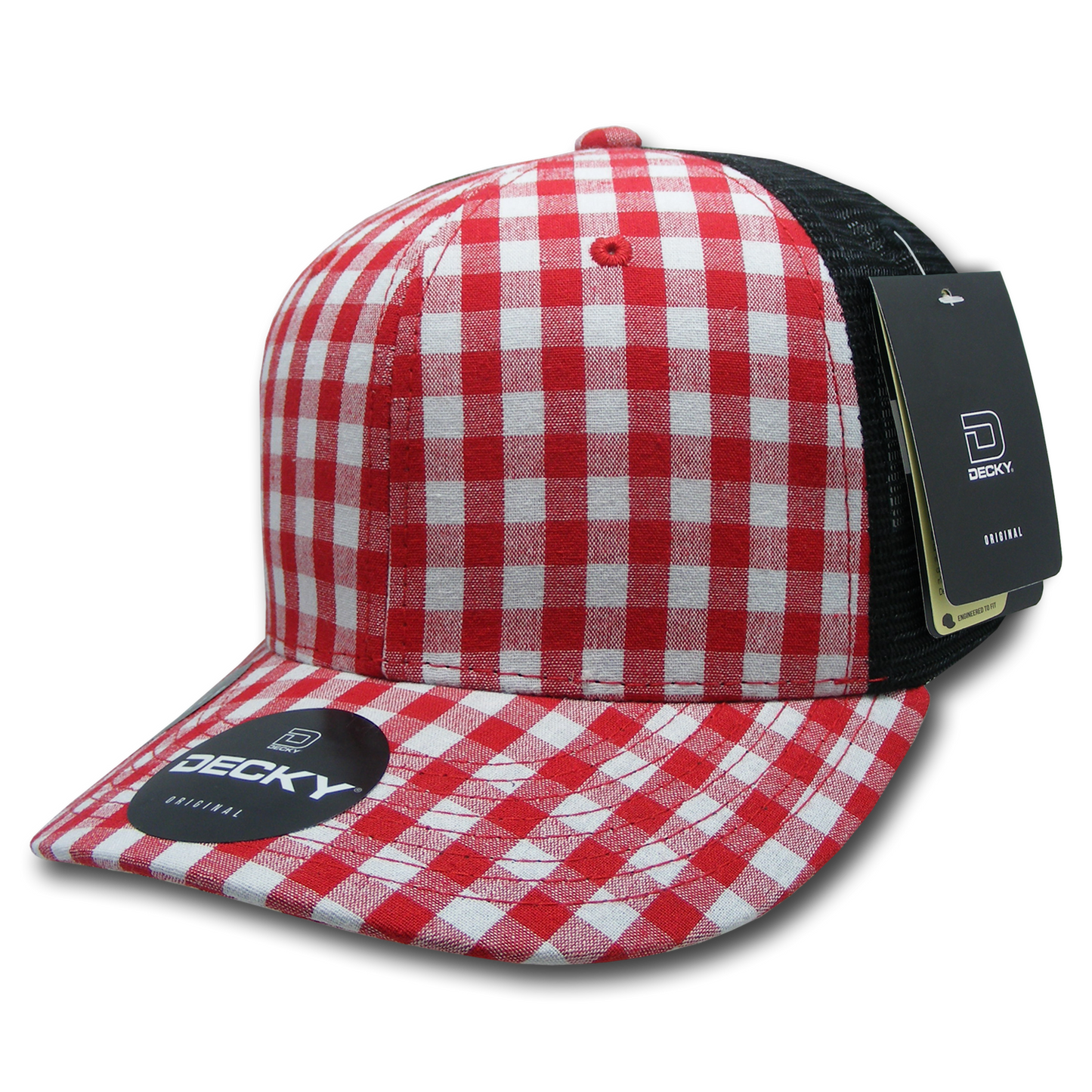 Decky 6018 Mid Crown Plaid Black Mesh Hat - 50% Cotton, 50% Nylon
