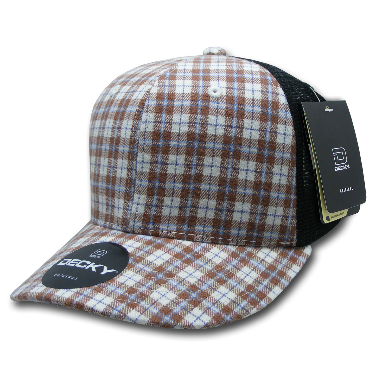 Decky 6018 Mid Crown Plaid Black Mesh Hat - 50% Cotton, 50% Nylon