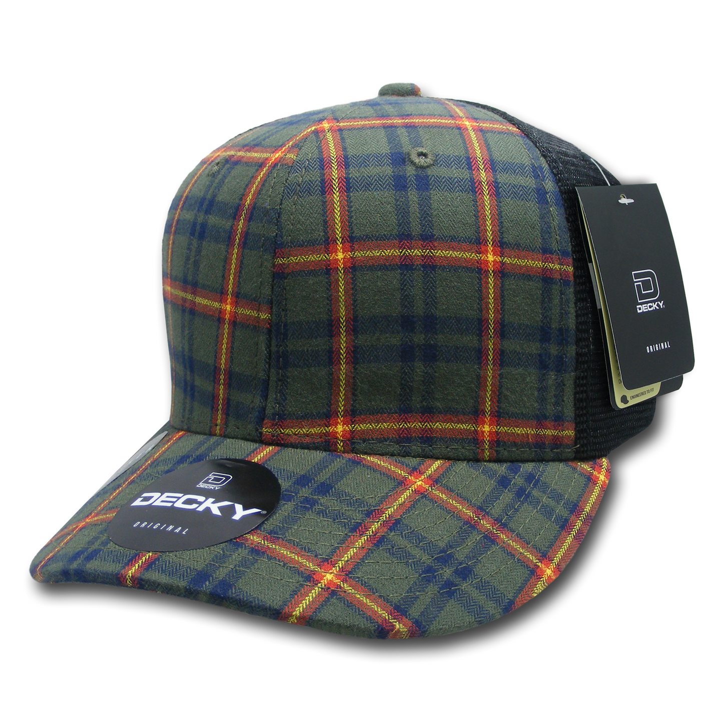 Decky 6018 Mid Crown Plaid Black Mesh Hat - 50% Cotton, 50% Nylon