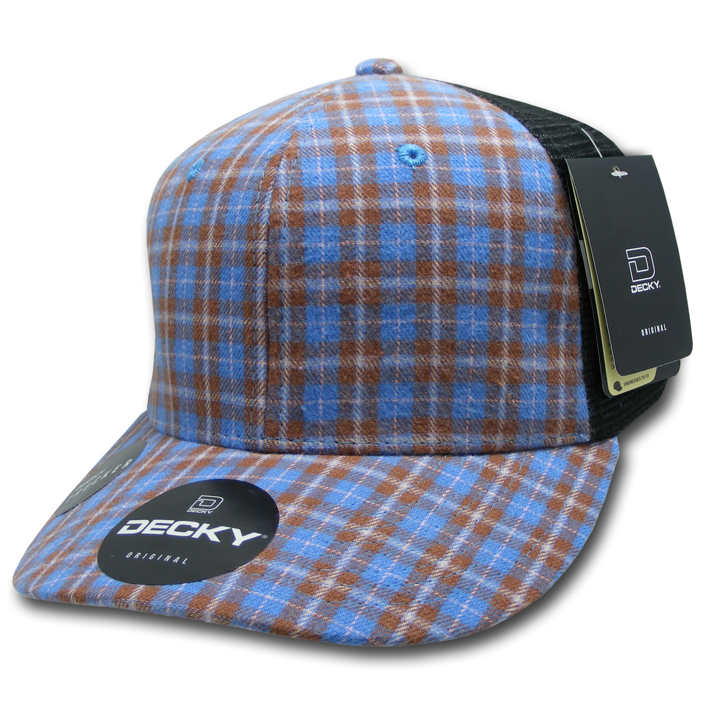 Decky 6018 Mid Crown Plaid Black Mesh Hat - 50% Cotton, 50% Nylon