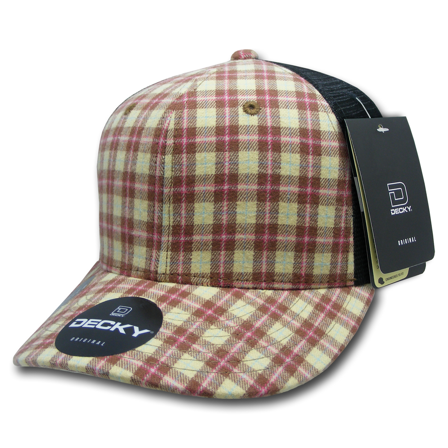 Decky 6018 Mid Crown Plaid Black Mesh Hat - 50% Cotton, 50% Nylon