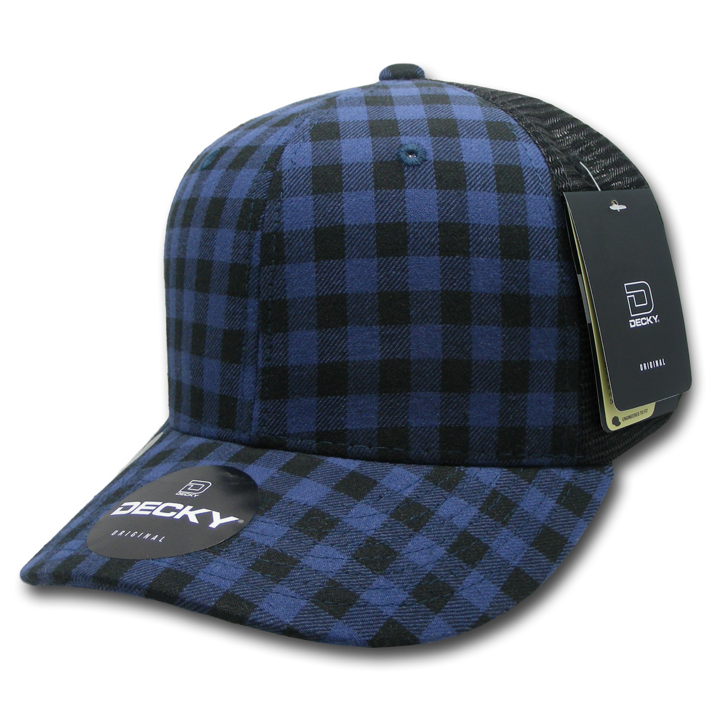 Decky 6018 Mid Crown Plaid Black Mesh Hat - 50% Cotton, 50% Nylon