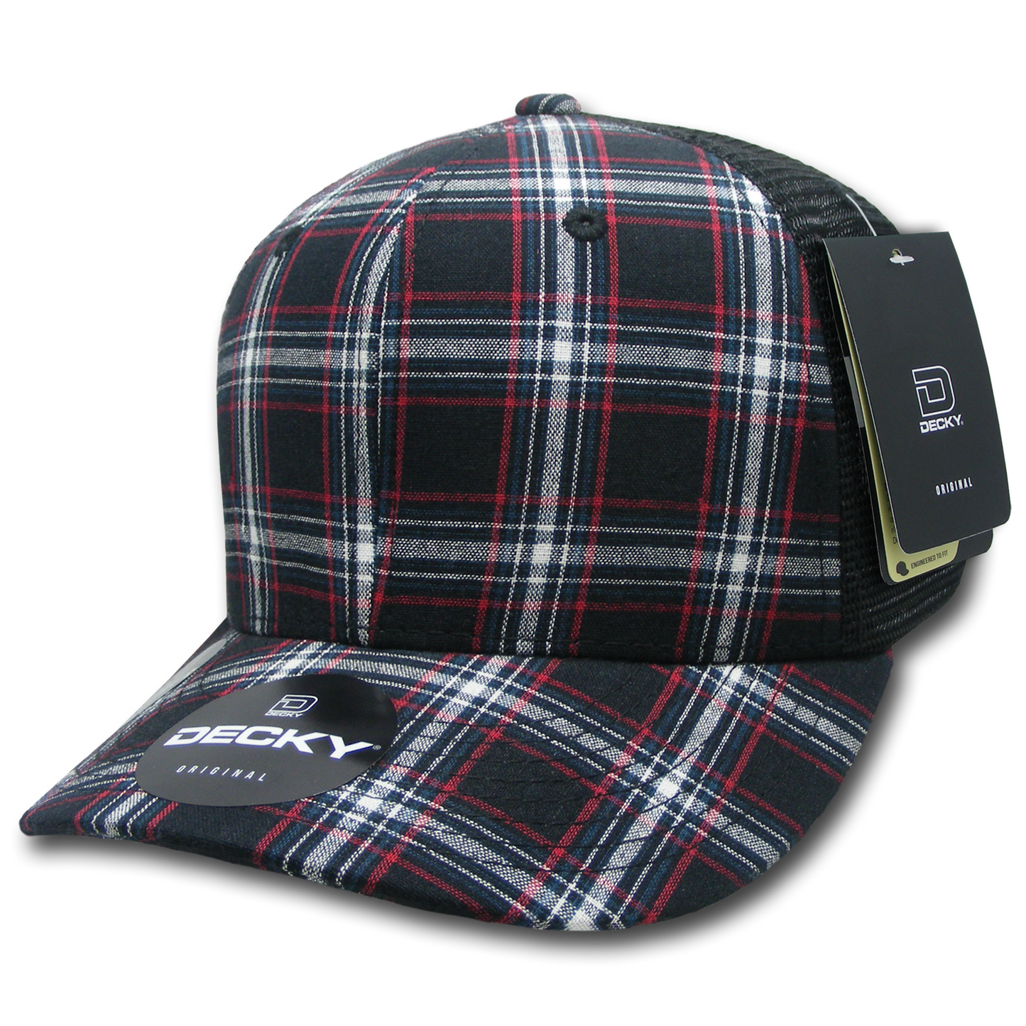 Decky 6018 Mid Crown Plaid Black Mesh Hat - 50% Cotton, 50% Nylon
