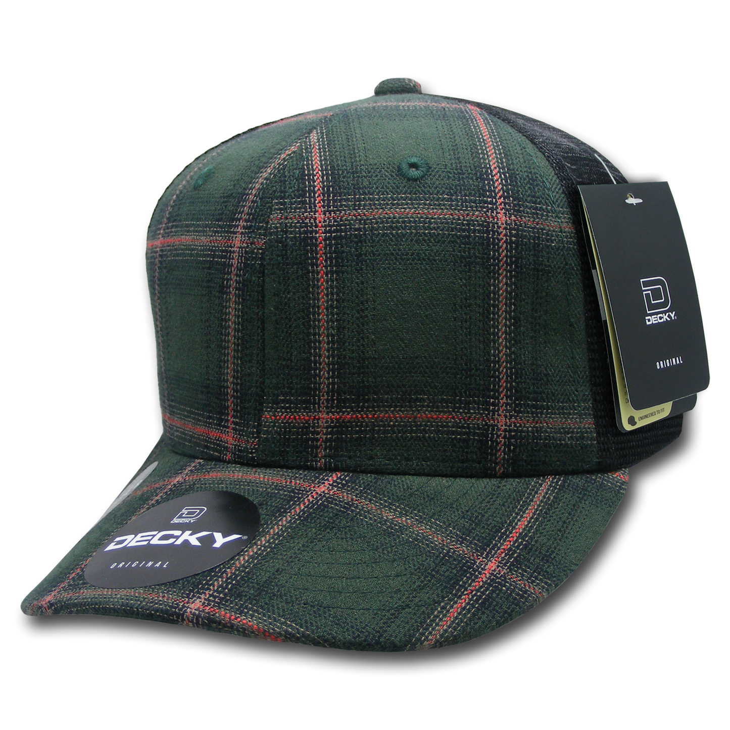 Decky 6018 Mid Crown Plaid Black Mesh Hat - 50% Cotton, 50% Nylon