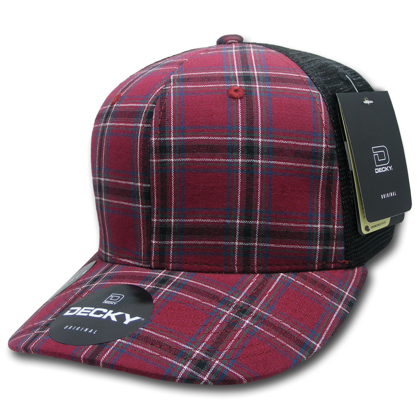 Decky 6018 Mid Crown Plaid Black Mesh Hat - 50% Cotton, 50% Nylon