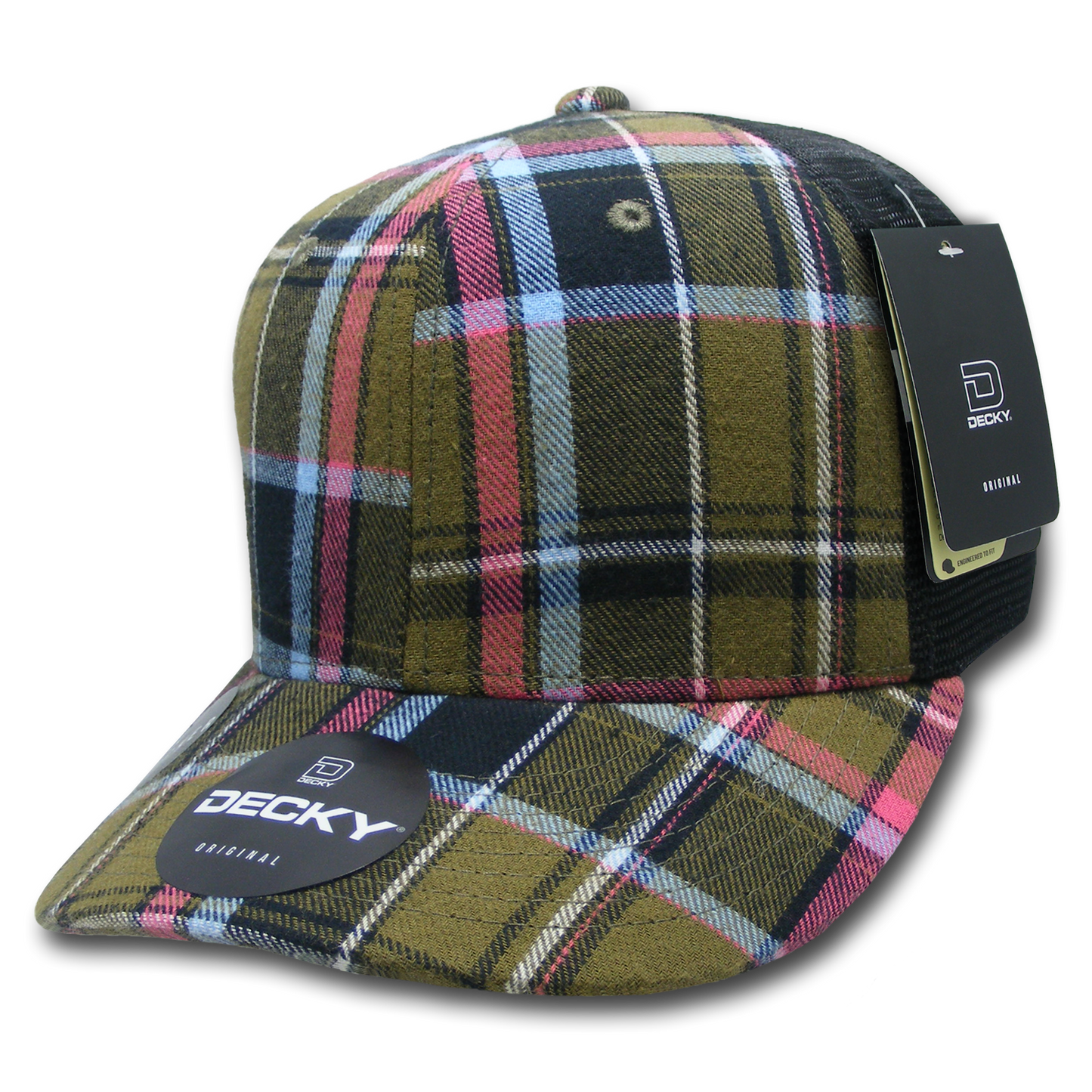 Decky 6018 Mid Crown Plaid Black Mesh Hat - 50% Cotton, 50% Nylon