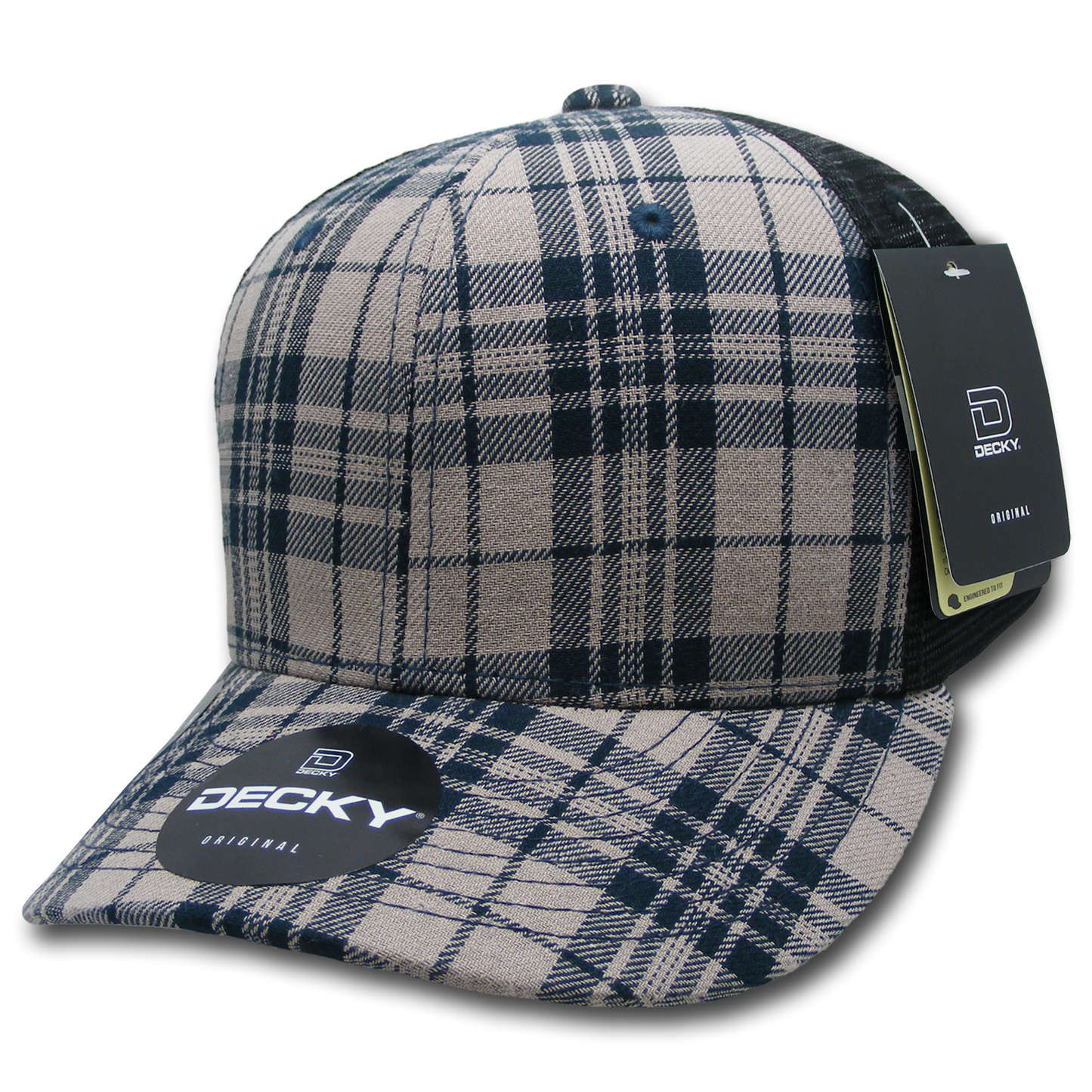 Decky 6018 Mid Crown Plaid Black Mesh Hat - 50% Cotton, 50% Nylon