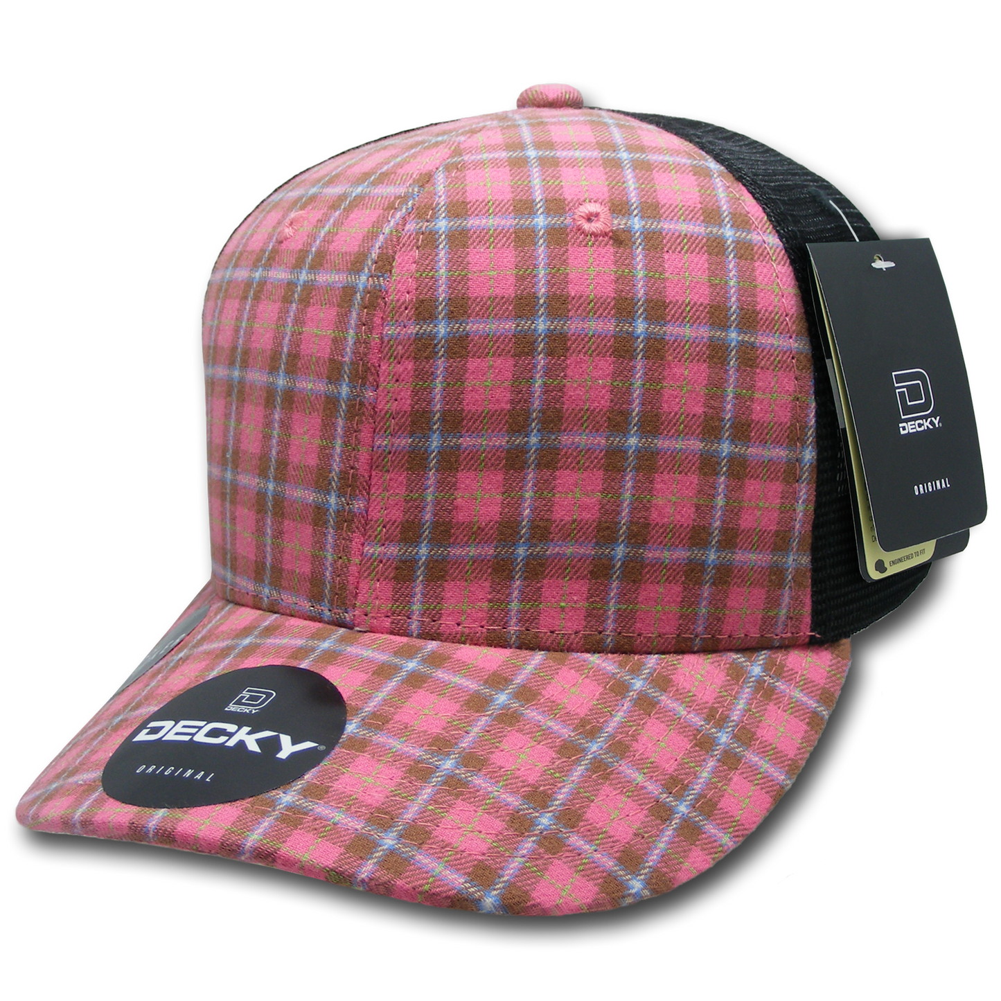 Decky 6018 Mid Crown Plaid Black Mesh Hat - 50% Cotton, 50% Nylon