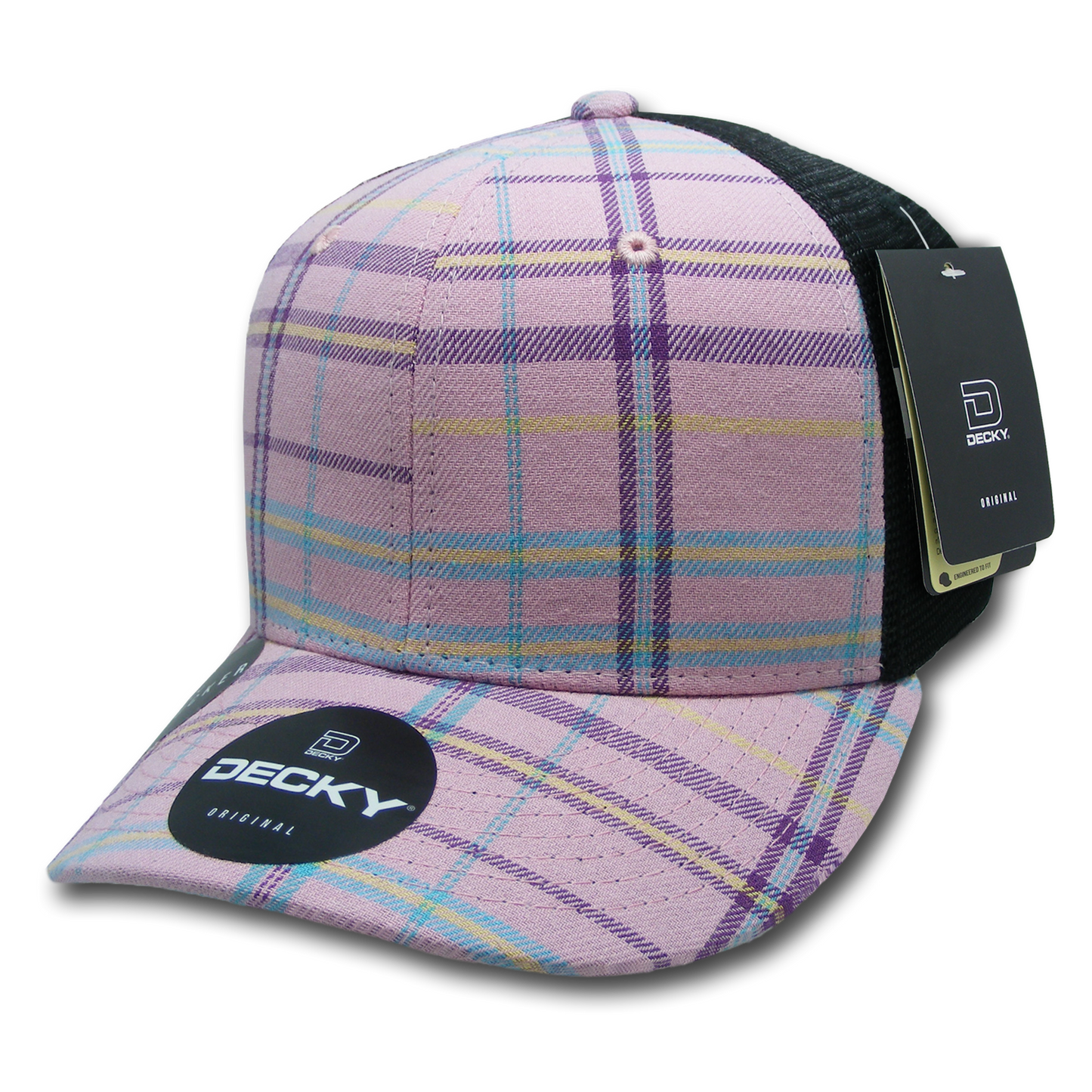 Decky 6018 Mid Crown Plaid Black Mesh Hat - 50% Cotton, 50% Nylon