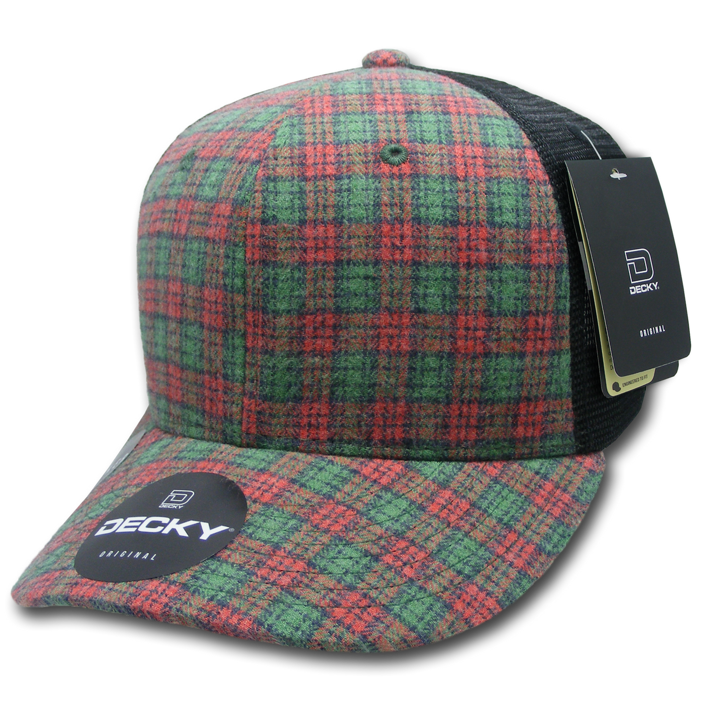 Decky 6018 Mid Crown Plaid Black Mesh Hat - 50% Cotton, 50% Nylon