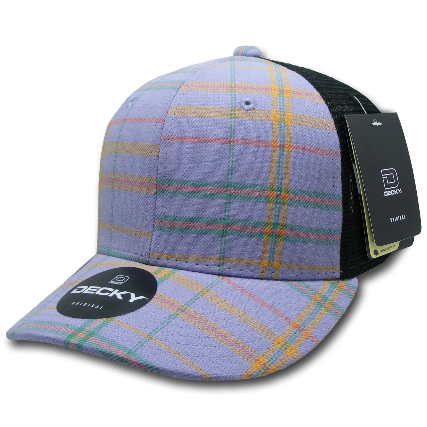 Decky 6018 Mid Crown Plaid Black Mesh Hat - 50% Cotton, 50% Nylon