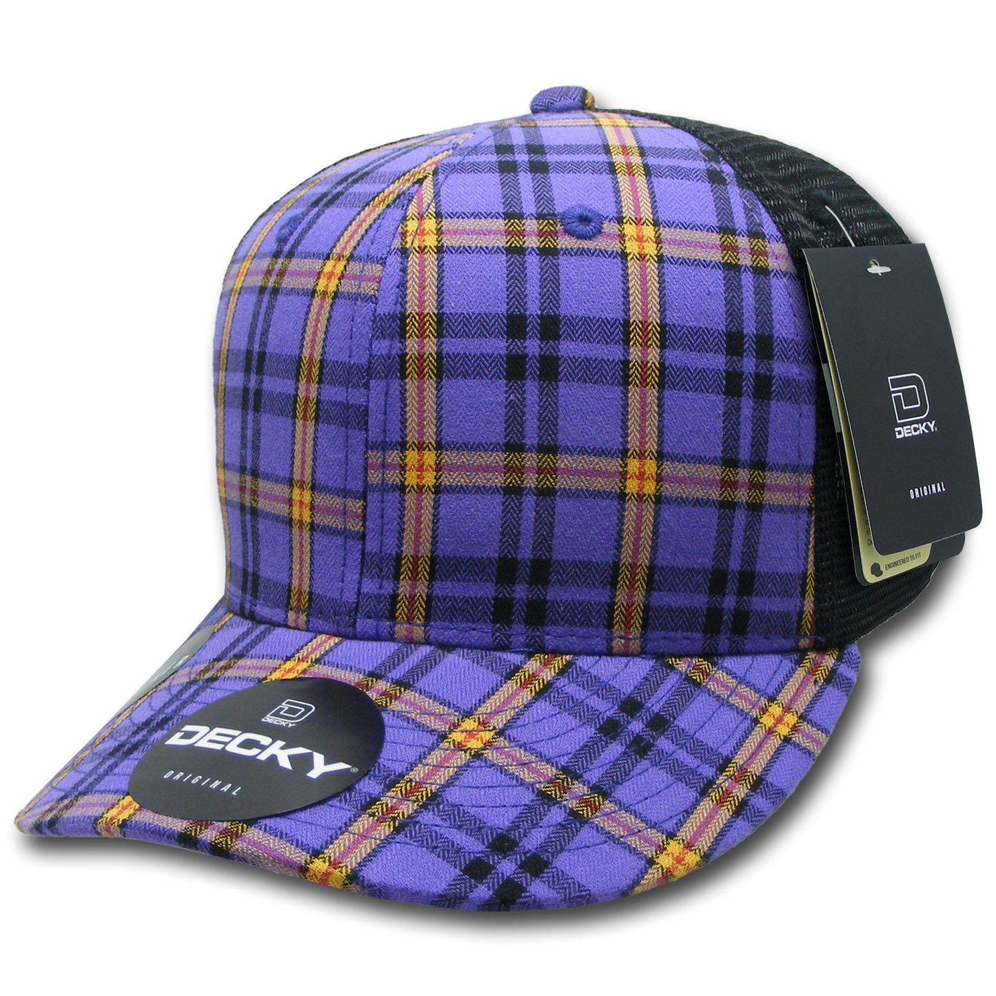 Decky 6018 Mid Crown Plaid Black Mesh Hat - 50% Cotton, 50% Nylon