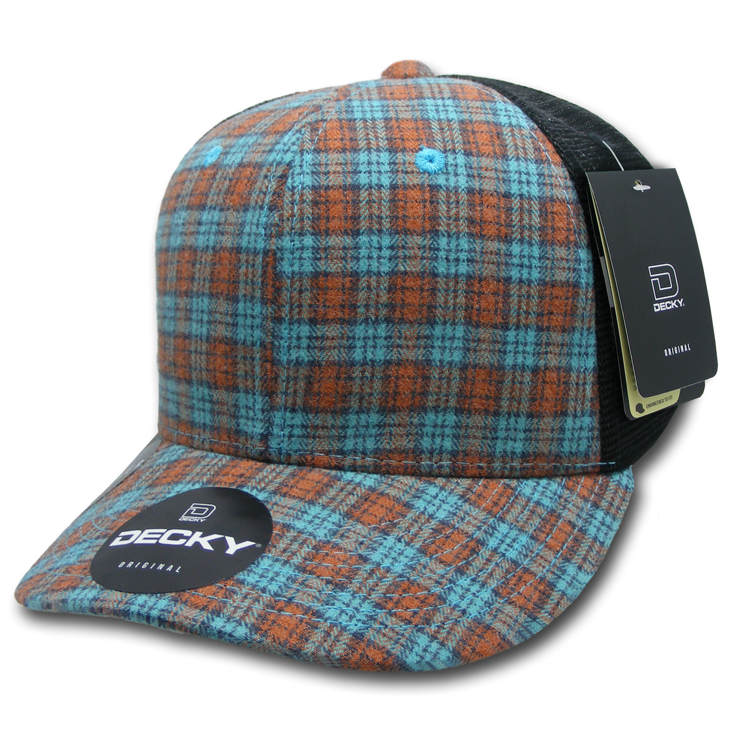 Decky 6018 Mid Crown Plaid Black Mesh Hat - 50% Cotton, 50% Nylon
